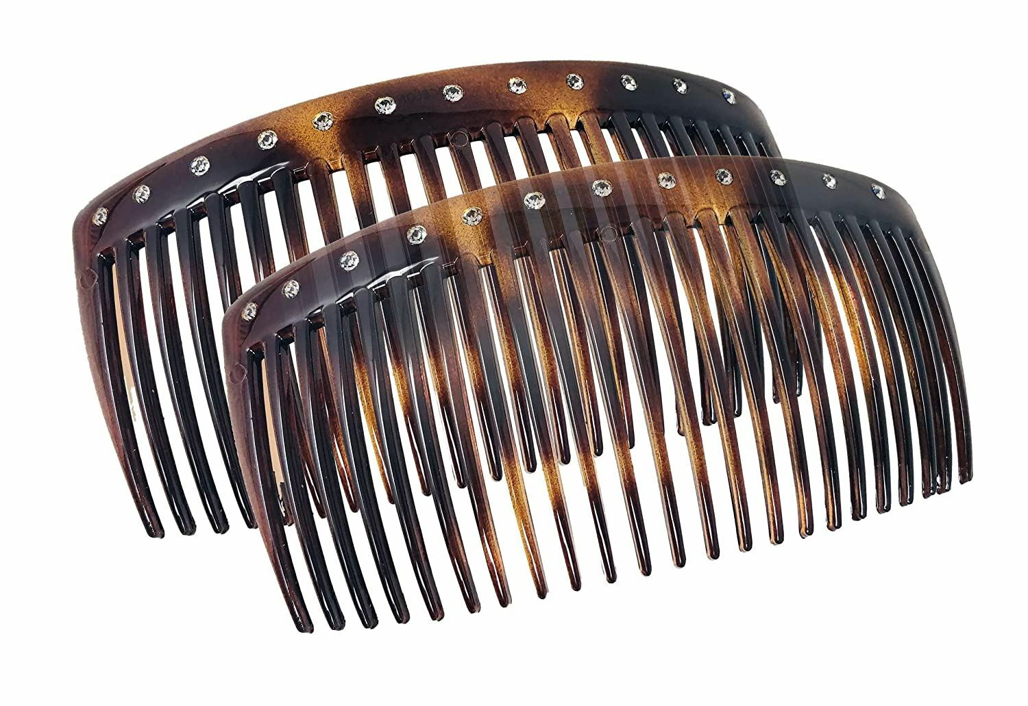 Parcelona French Glossy Crystals Brown Large 4 1/4″ Set of 2 Good Grip 23 Teeth