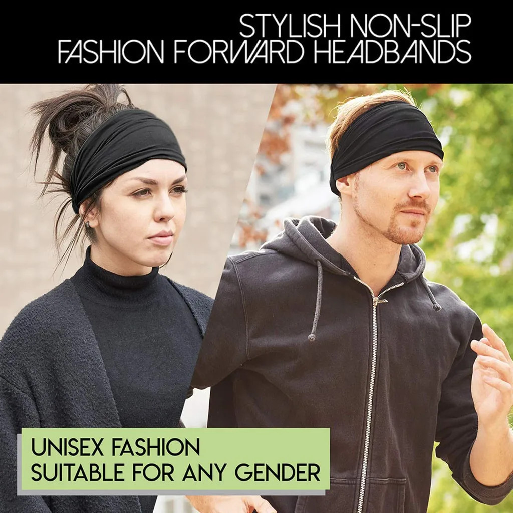 Unisex Headband Wide Turban Stretch Sweatband For Men Women Solid Color.