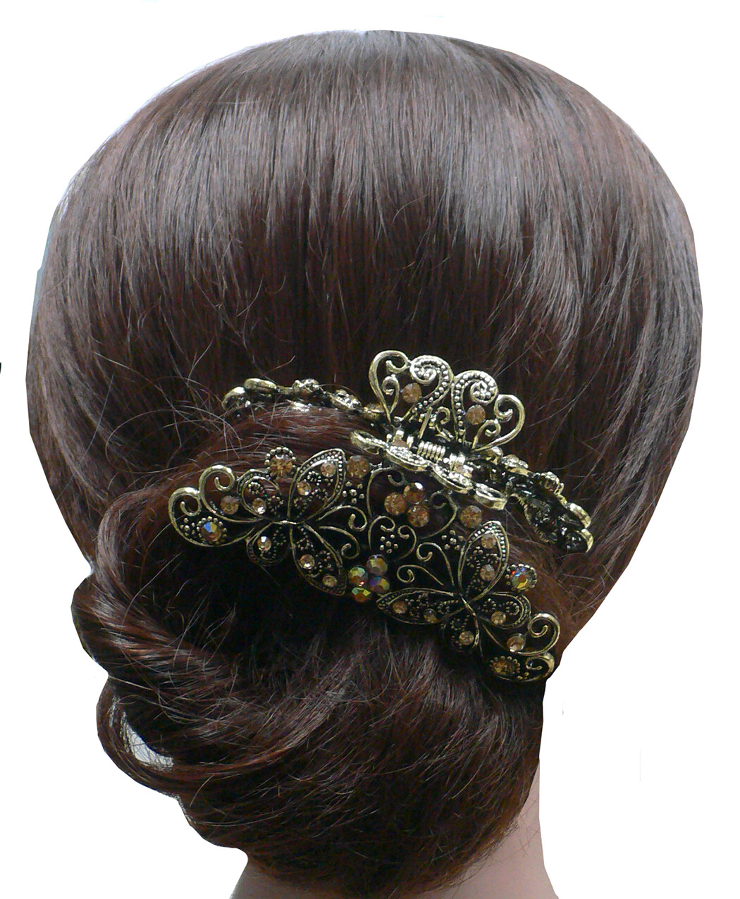 Metal Jaw Claw Clip Butterfly Design Antique Gold Plating Thickhair RW86410-6132