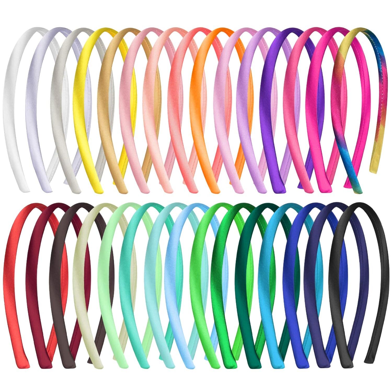 30 Pieces Plain Headbands 1cm DIY Headband Colorful Satin Craft Coverd Headba…