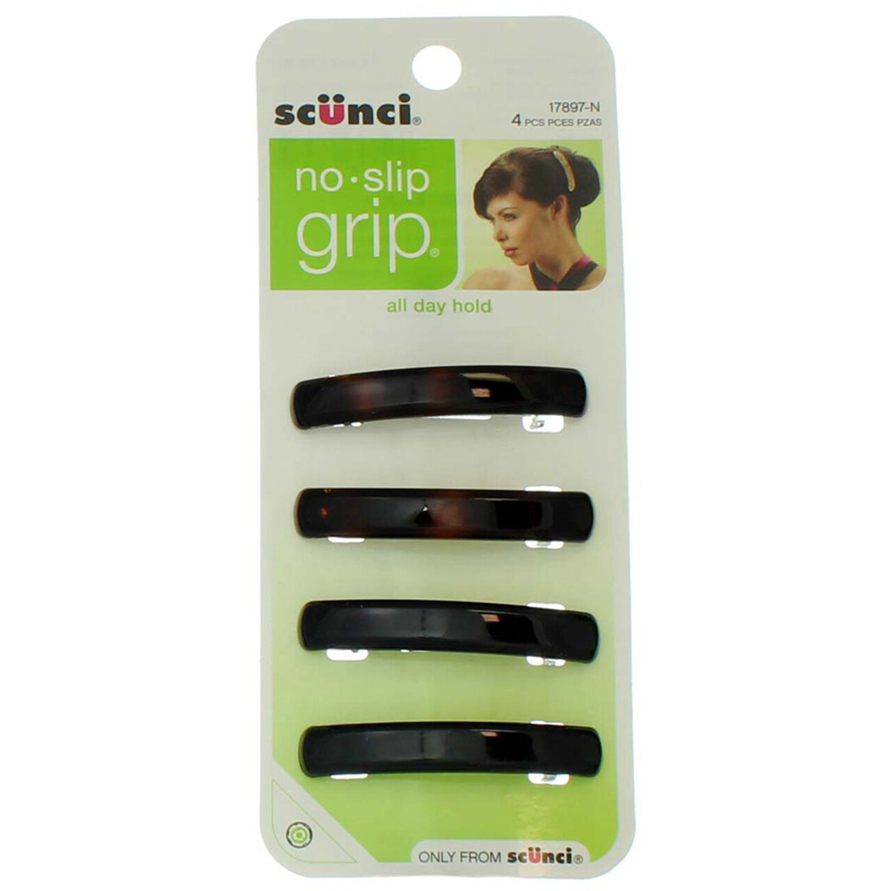 2 Pack Scunci No Slip Grip All Day Hold No Slip Grip Hair Barrettes, Tortoise…