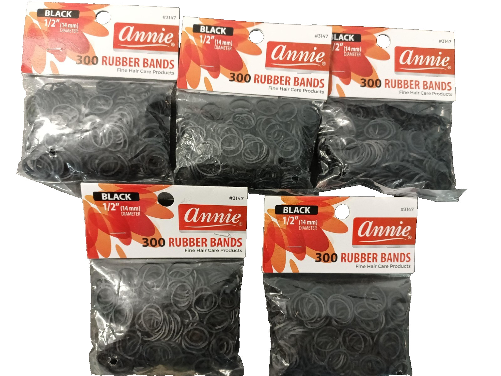 ANNIE 300 rubber band pack ponytail 1/2″(14mm dmtr) X 5 Packs Black