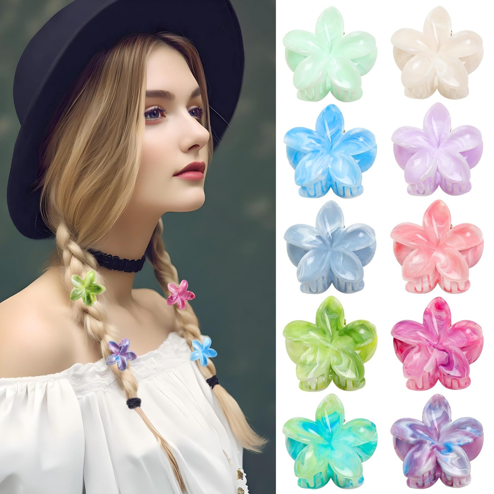 10 Pcs Flower Hair Claw Clips for Women – Small 5 Count (Pack of 2), Clourful