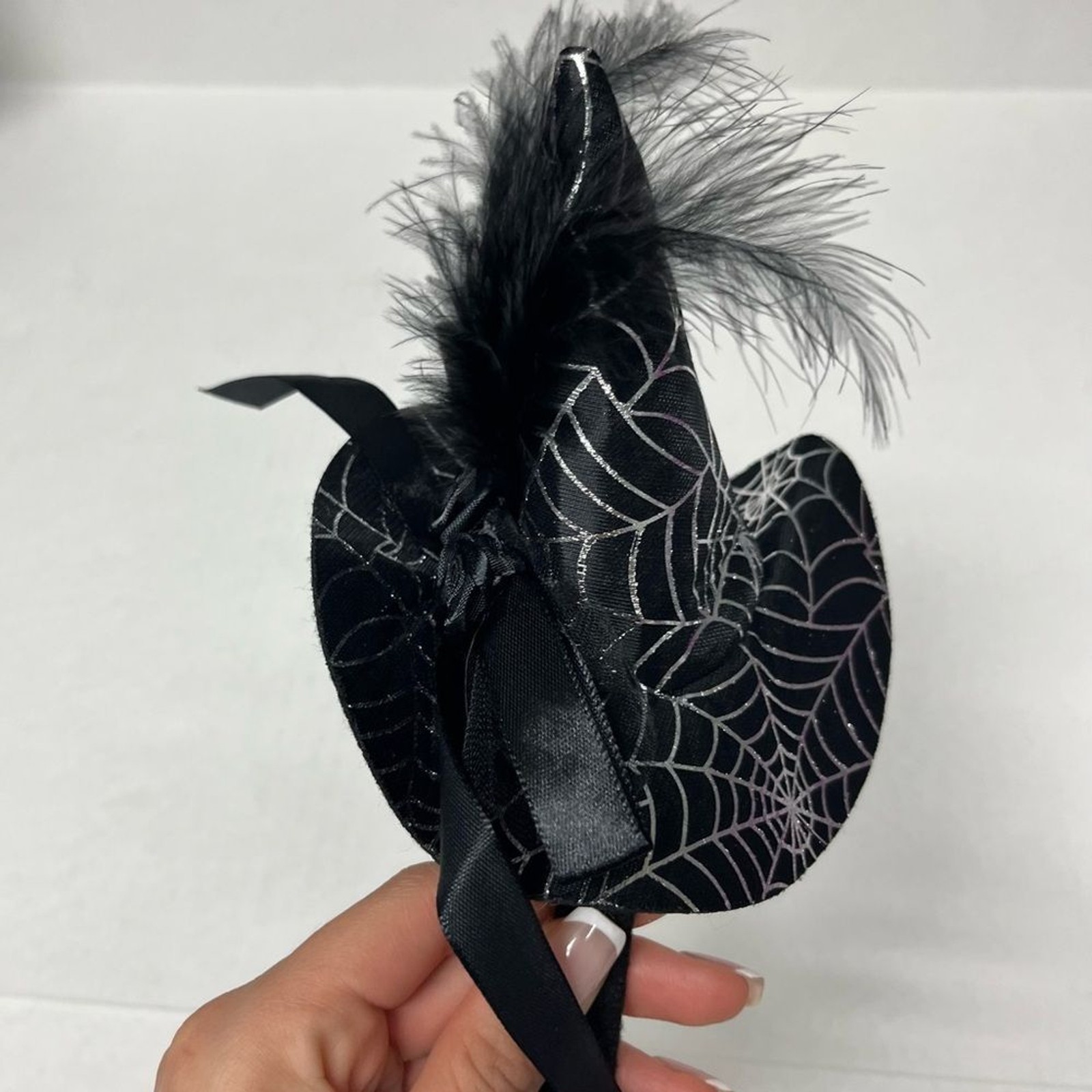 witch hat Halloween headpiece feather lace fascinator gothic witchcore cosplay