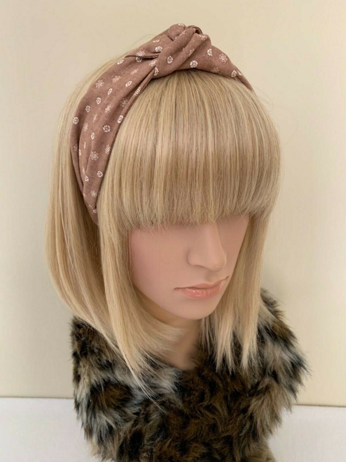 Mauve floral top knot headband rockabilly pin up girl retro vintage ladies women