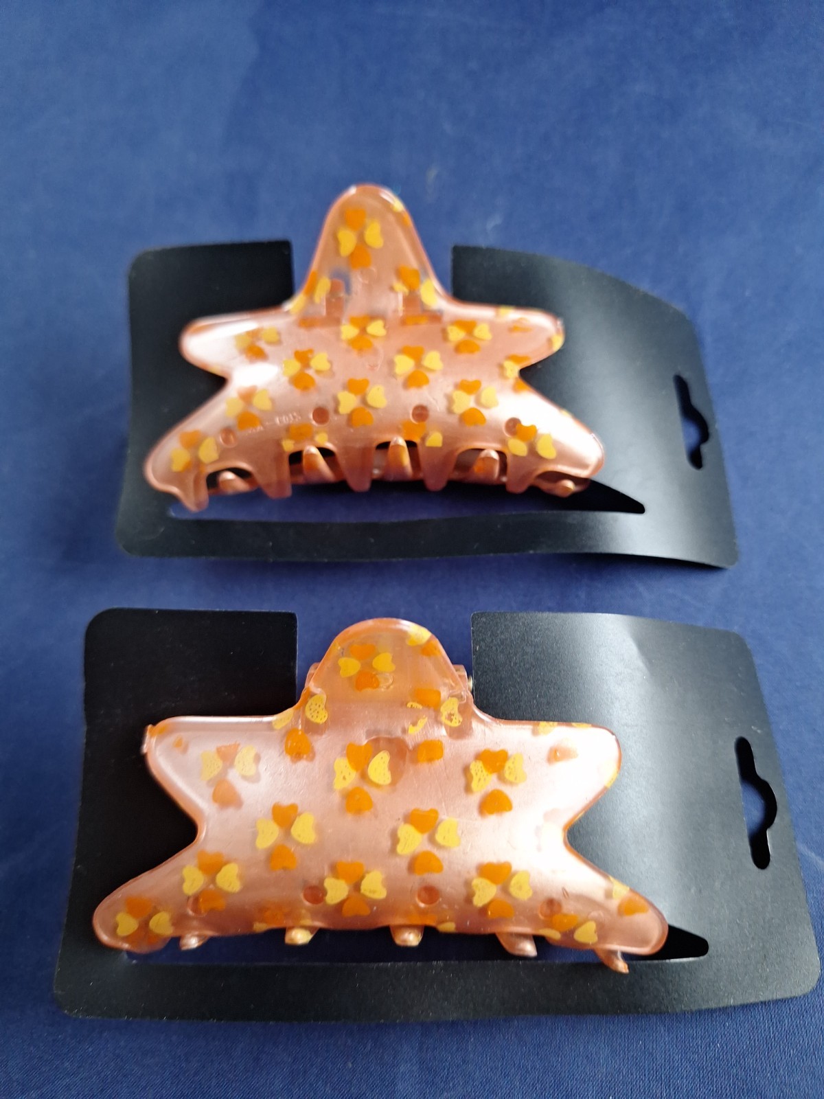 Vtg Y2K NWT Peach Hearts Print Plastic 2 Qty Claw Clip Barrettes *3-C