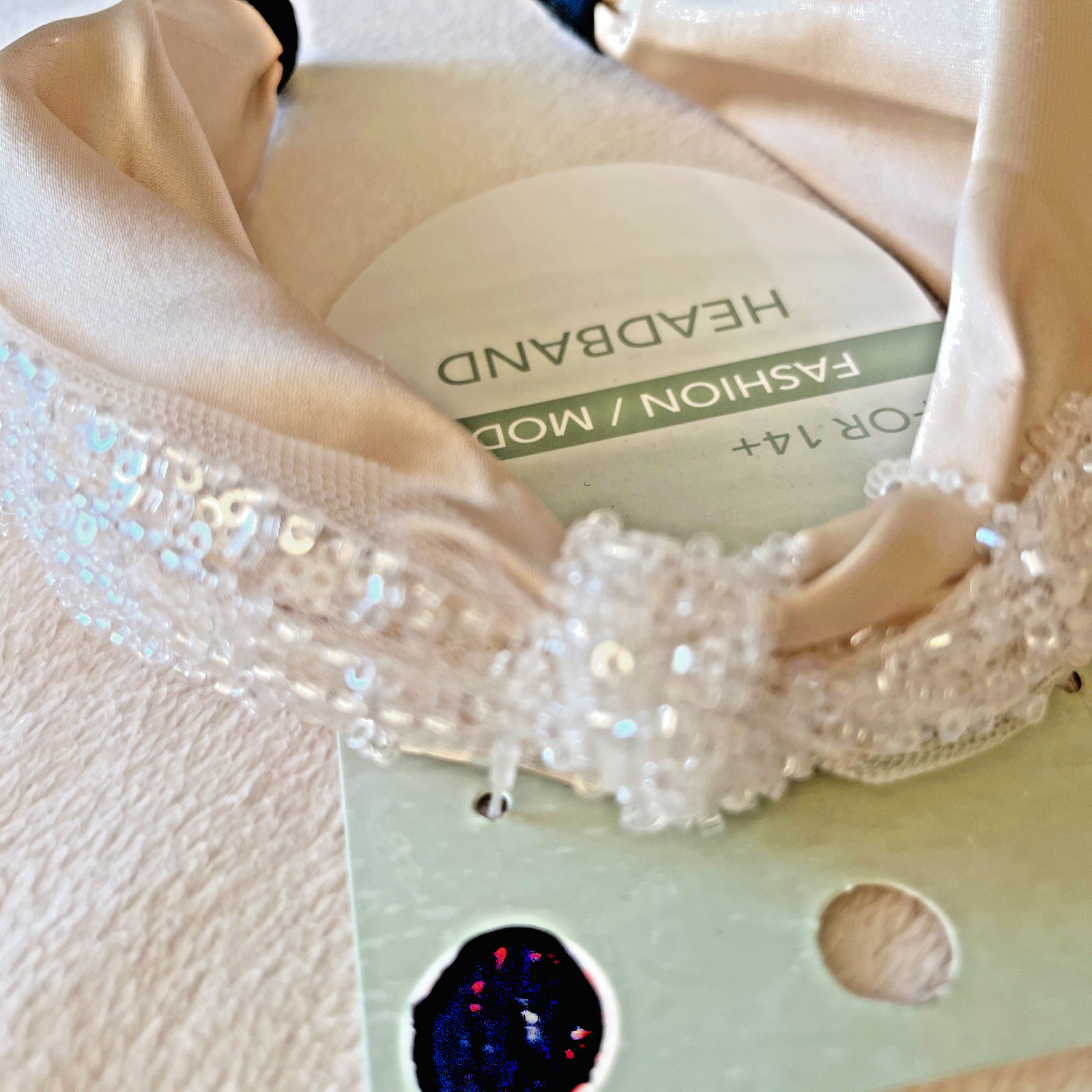 Sparkling Sequins Tulle Champagne/Beige Satin Bridal Headband Women: NWT