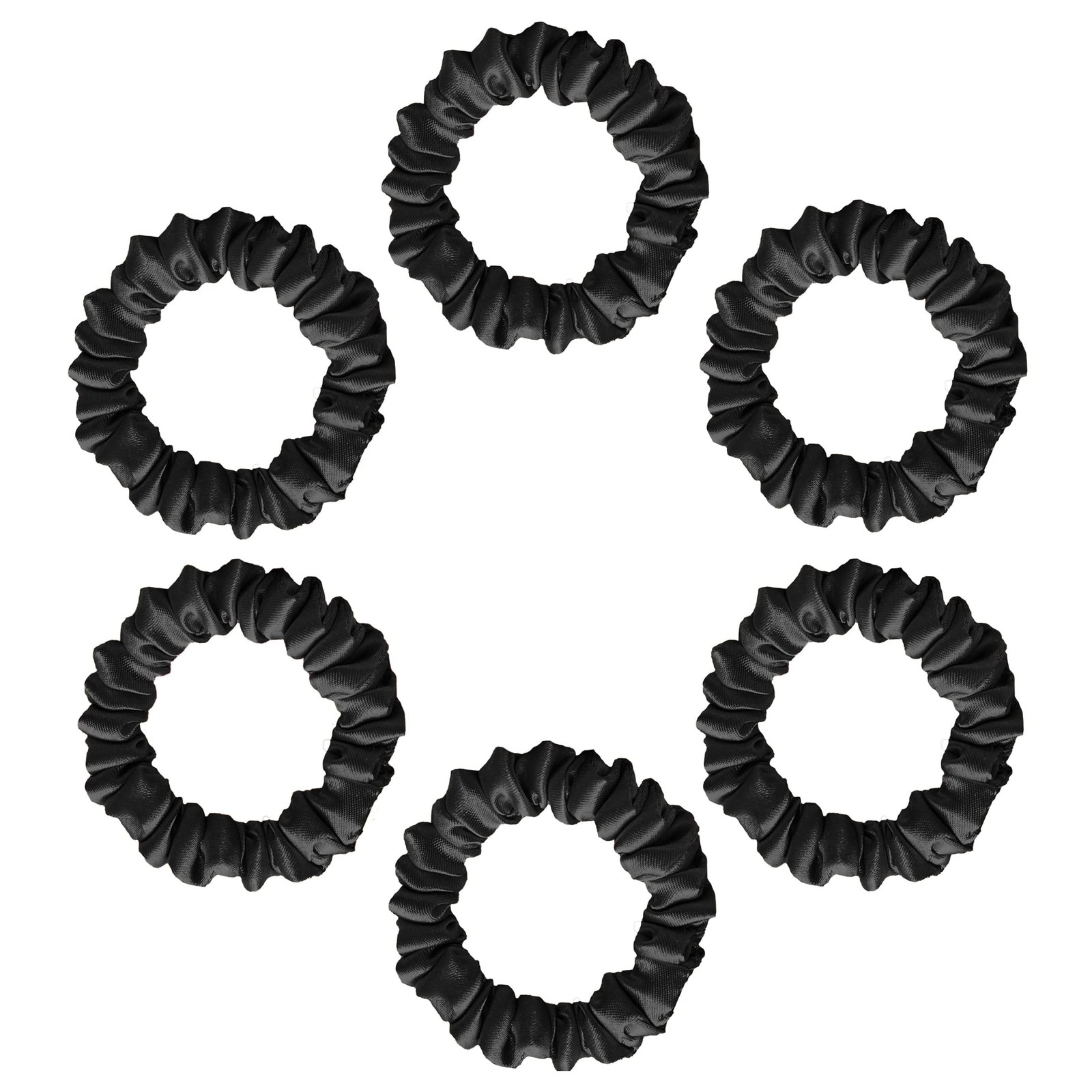 6 Pack Luxury Satin Skinny Scrunchies Black Hair Ties For Women Girls Men
