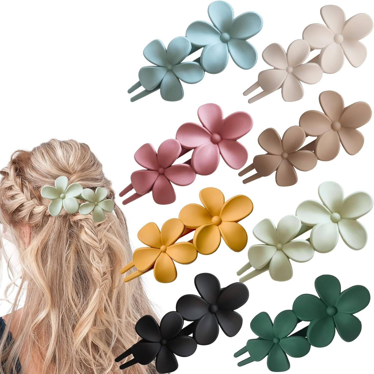 8Pcs Flower Flat Hair Clips, Stylish Lay Flat Claw Clips for Women Girls, Non-Sl