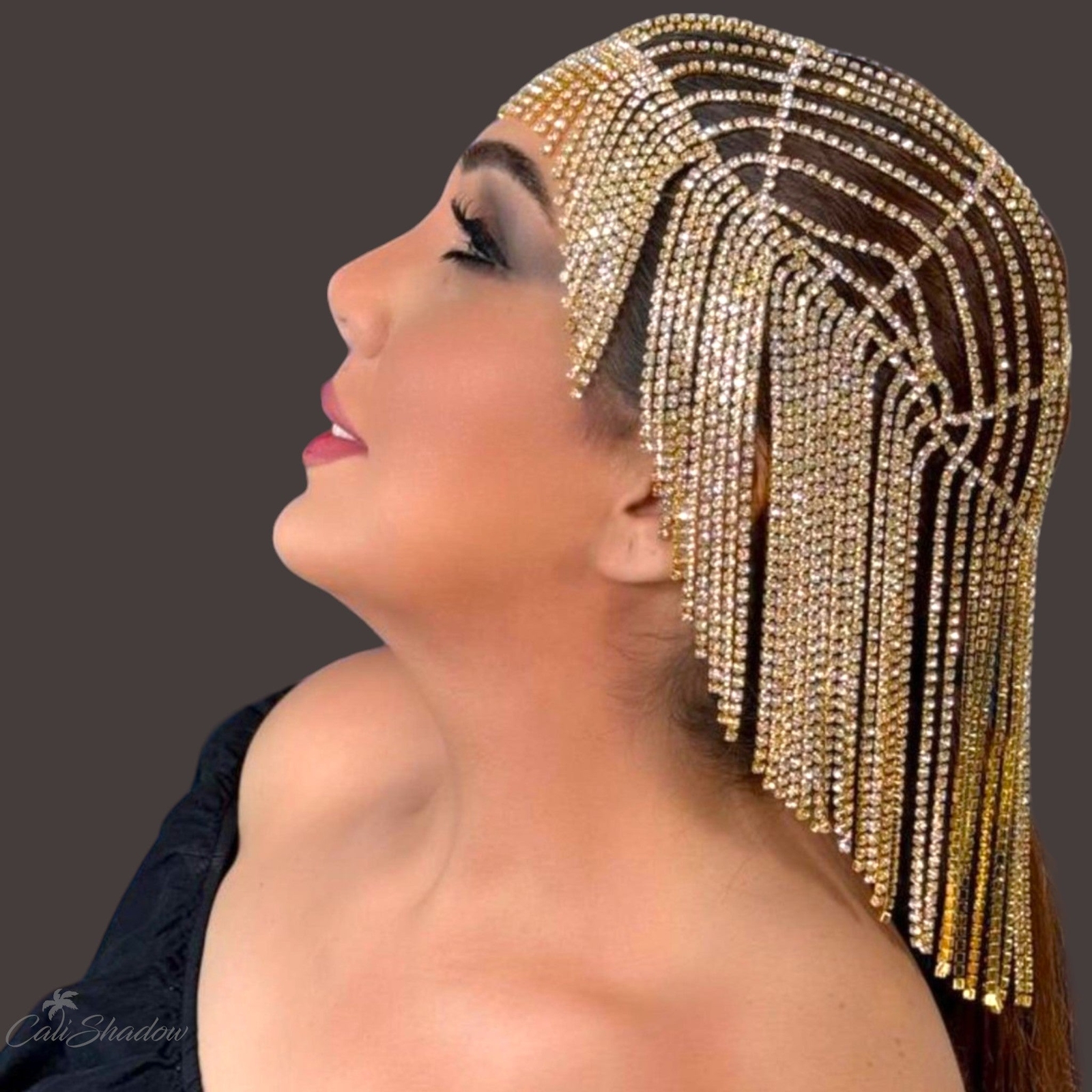 Crystal Tassel Hair Chain Head for Women Backside Forehead Flapper Cap Headband