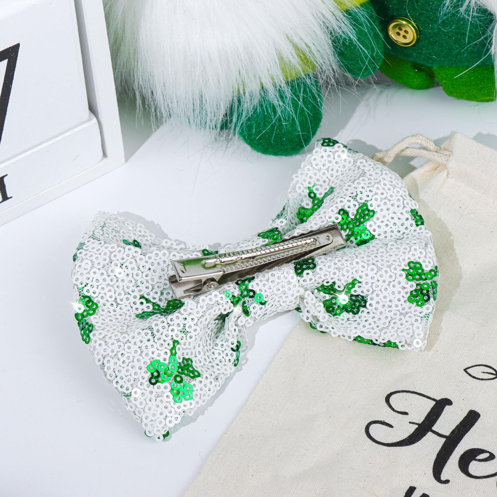 Lanmerry St. Patrick’s Day Clover Hair Clips White
