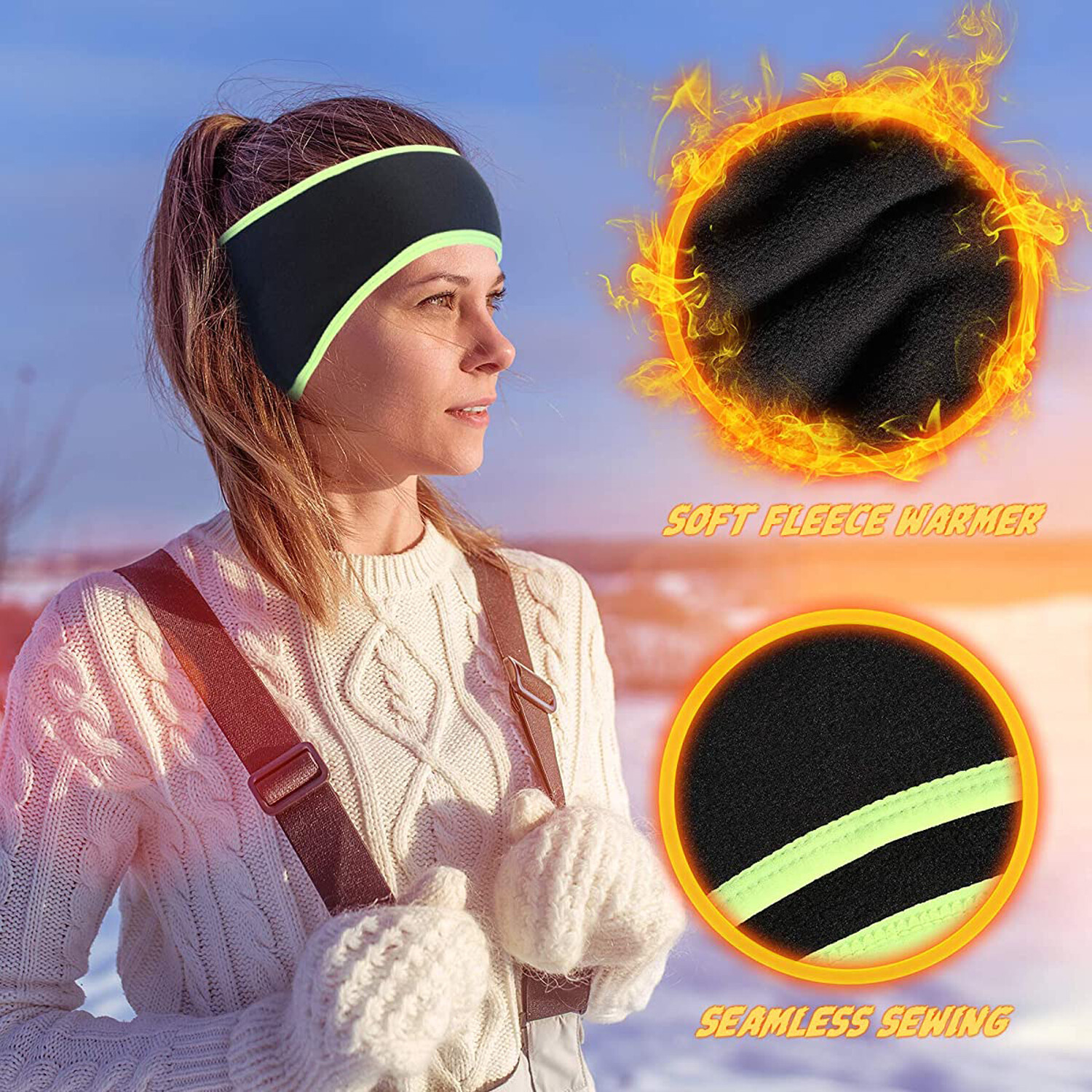 Women Ponytail Headband Fleece Earband Winter Running Moisture Wicking Headband