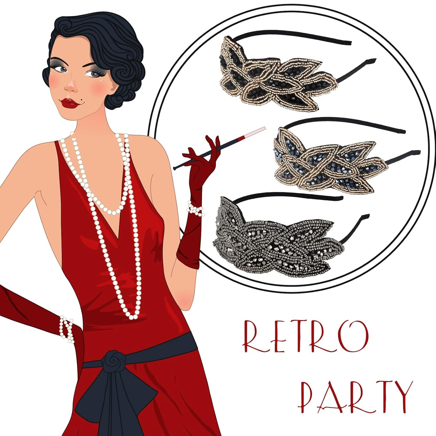 Tatuo 3 Pieces 1920S Flapper Headbands for Women 20S Vintage Headpiece Rhineston