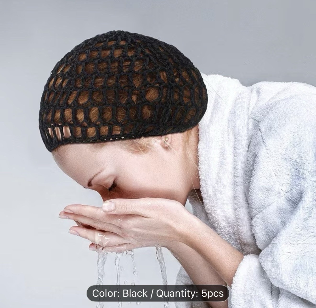 Black Crochet Hair Net Snood for Women, Round Shape, Solid Pattern, 5pcs