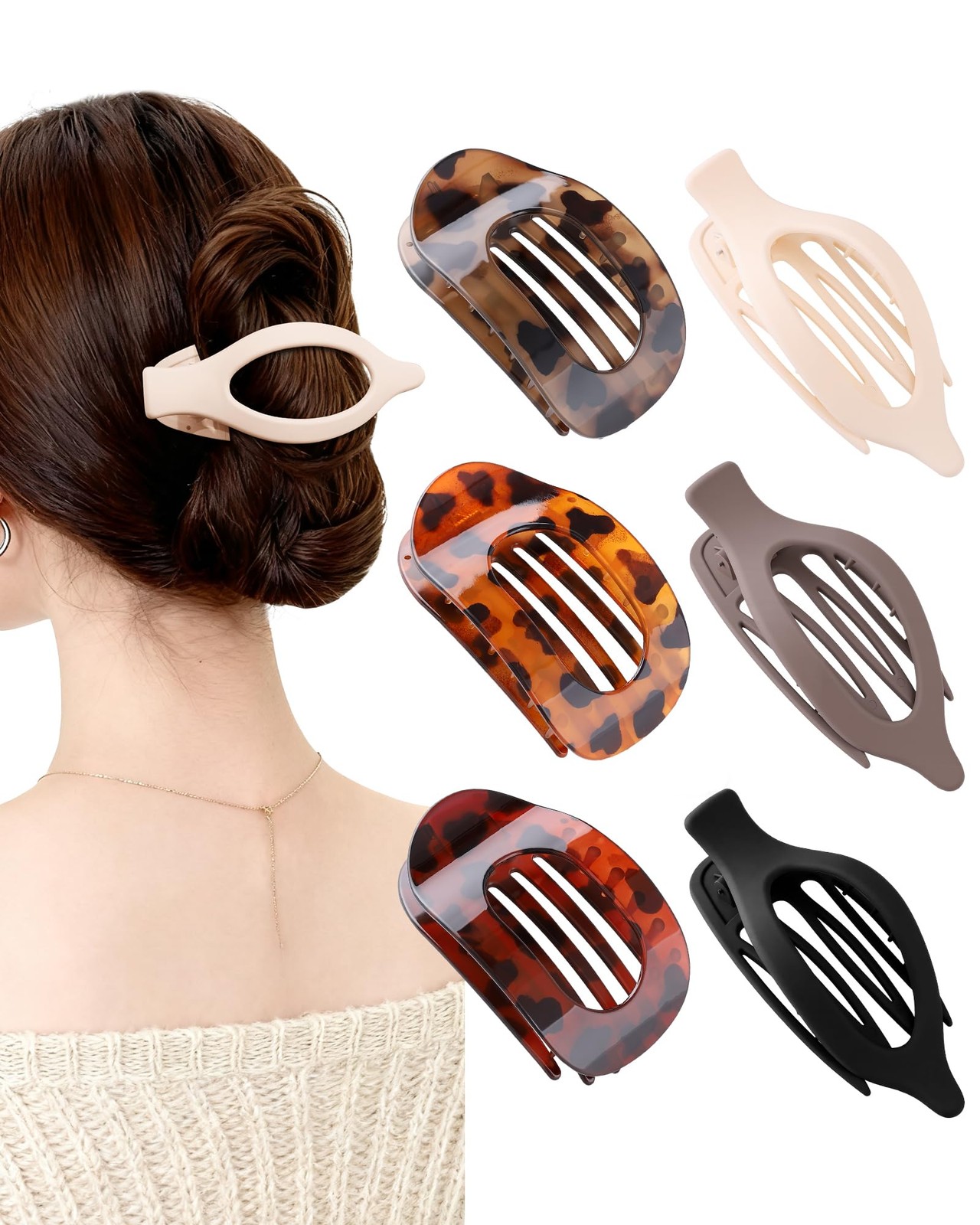 AWAYTR Flat Hair Clips For 1 Count (Pack of 6), Leopard Series + Brown
