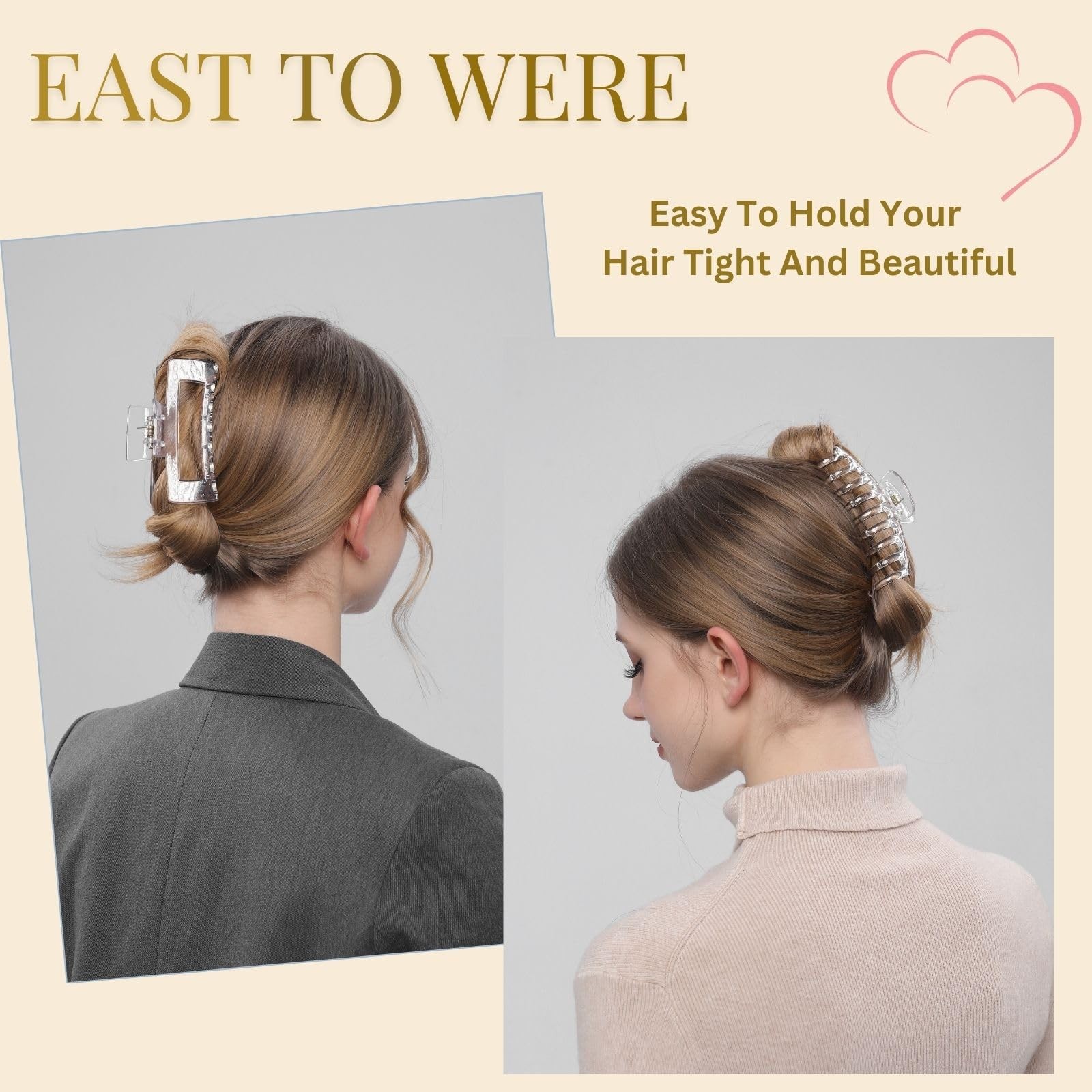 Clear Hair Clips for Women -8 Pack 4.3 Inch Large 8 Count (Pack of 1),
