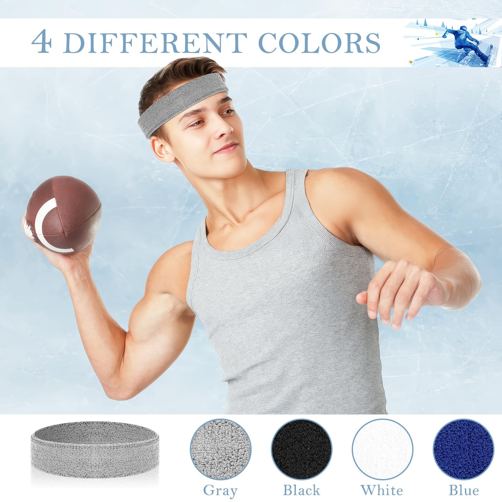 4 Pack Headbands for Men, Sweat Bands Headbands Men Women, Cotton Terry Swea…