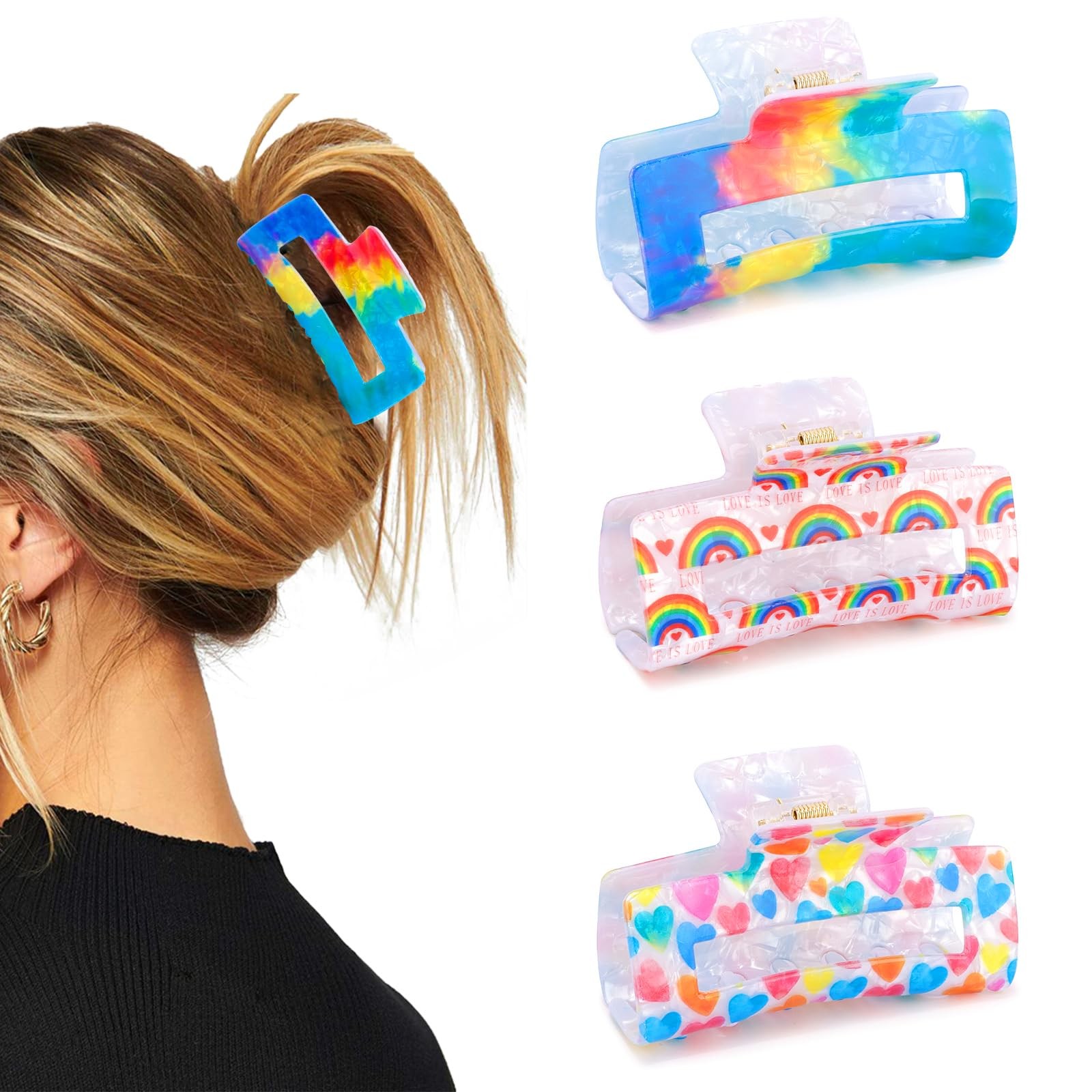 Vovii 3Pcs Rainbow Claw Clips for Women Pride Accessories, Funny