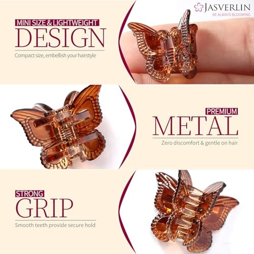 Mini Butterfly Hair Clips, 50pcs Black Brown Clear, Small Claw Clips