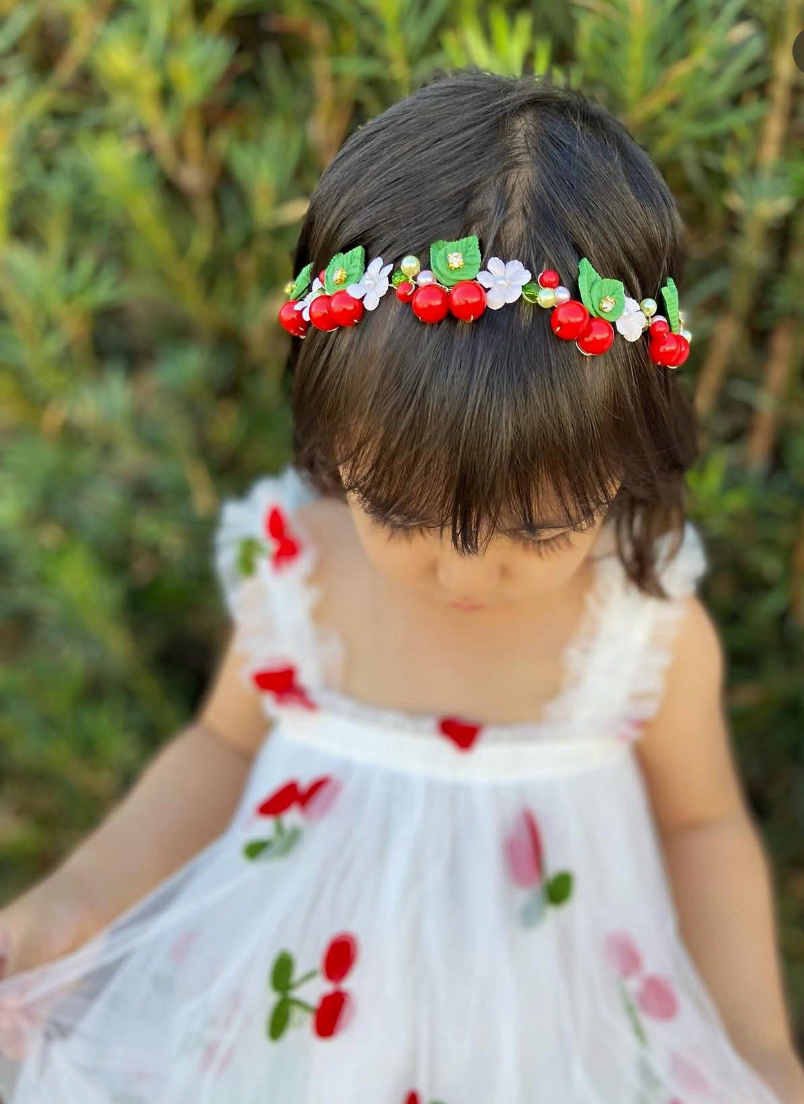 Cherry Flower Faux Pearl Beaded Adjustable Floral Headband Hair Accessory