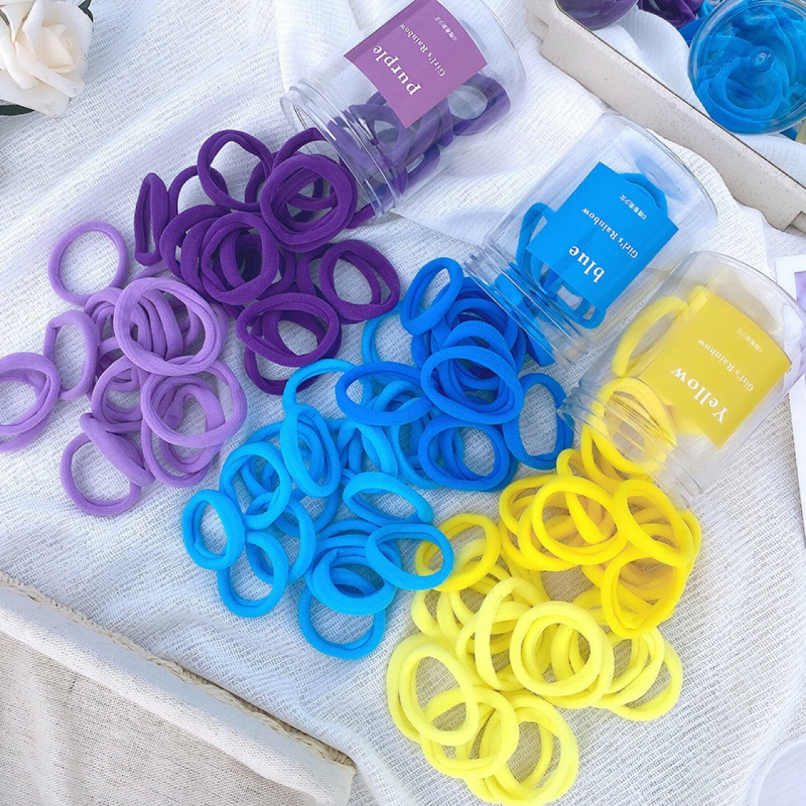 2 inch Large Cotton Fabric Hair Ties Soft Seamless Large Ponytail Holder 50 pcs
