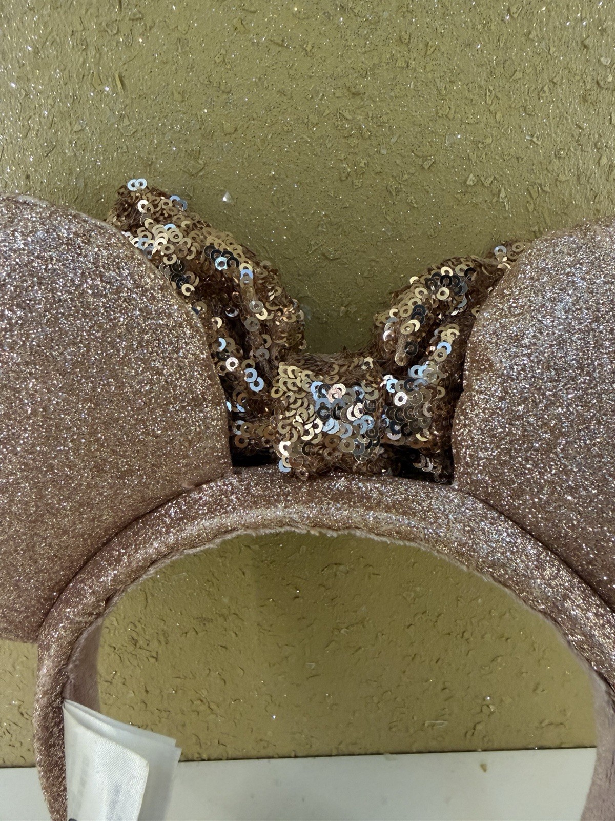 Official Disney Parks Minnie Mouse Ears Headband Rose Gold Sequin Bow Glitter