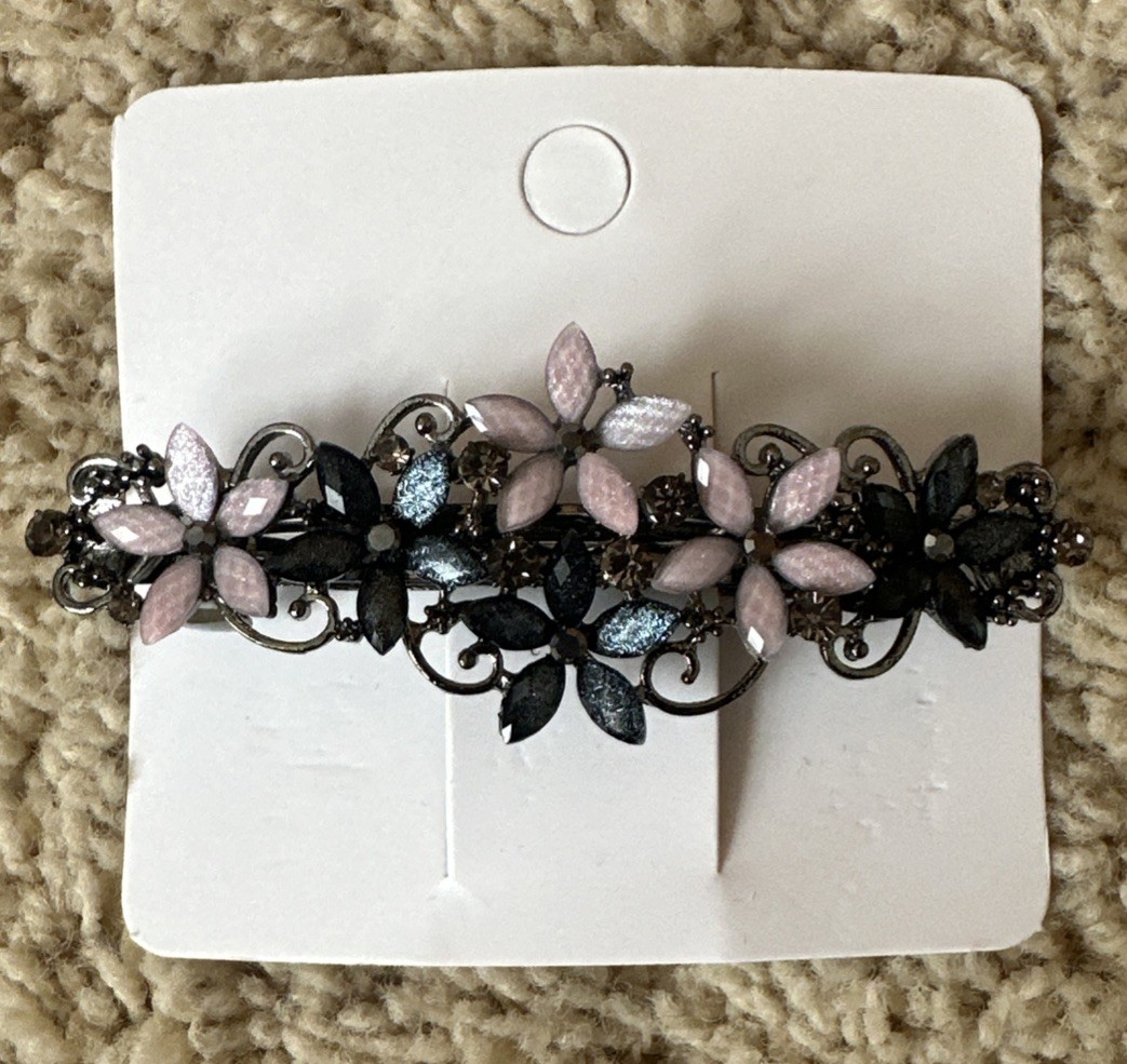 Pink and Blue Floral Hair Barrette