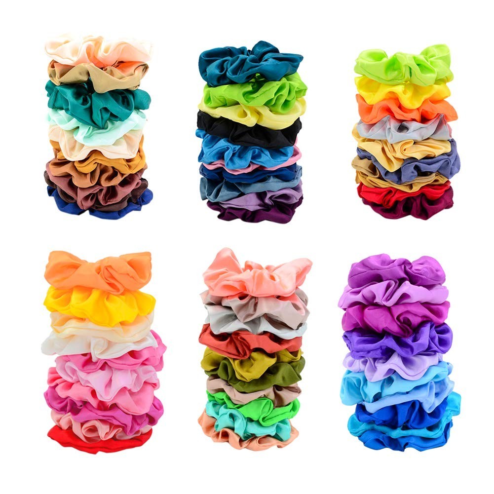 Simnice 60 Colors Silk Large Satin Hair Scrunchies Elastic Hair Bobbles Ponytail