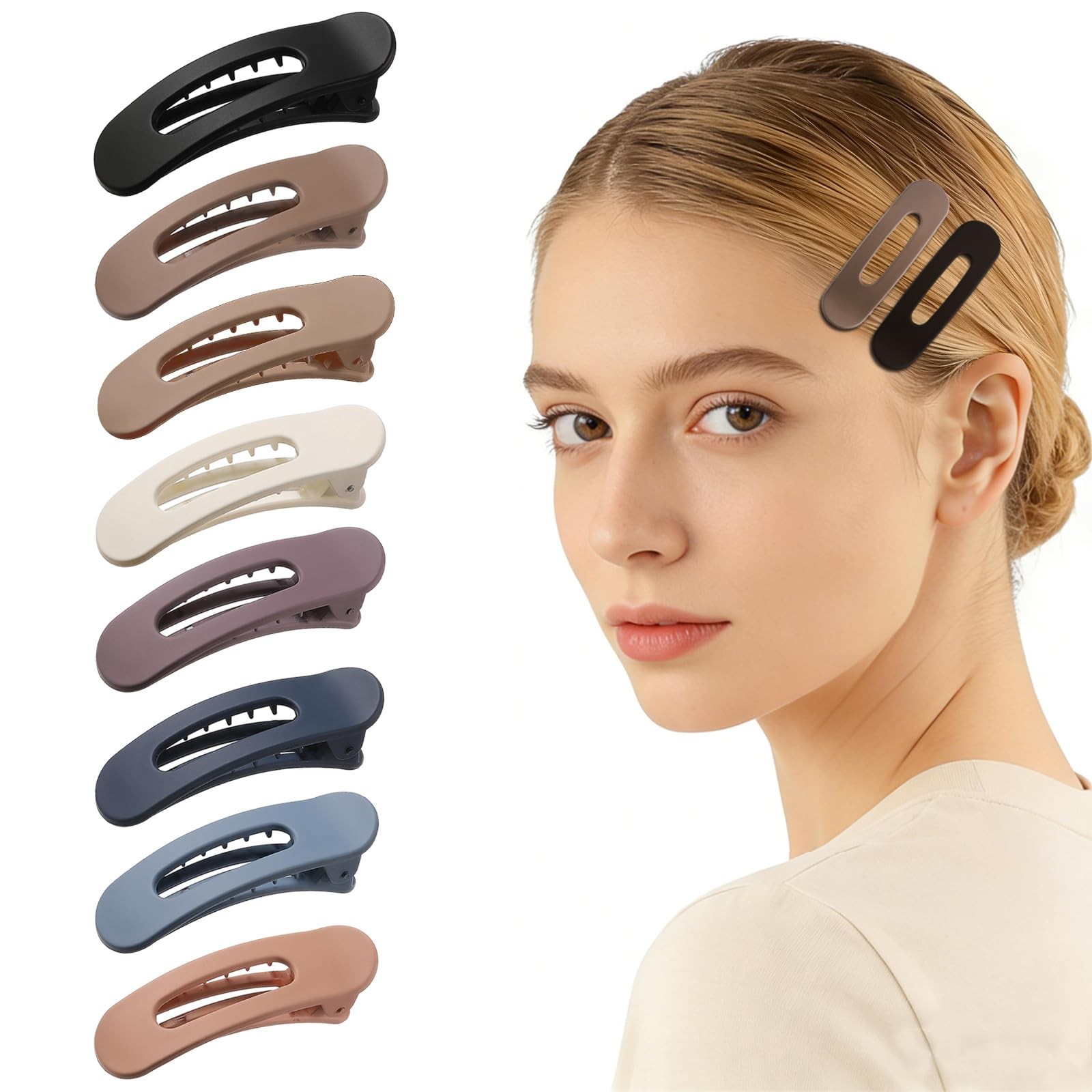 Lahnie Small Flat Hair Clips for Women Girls – 8 Pack Flat Claw Clips for Thi…