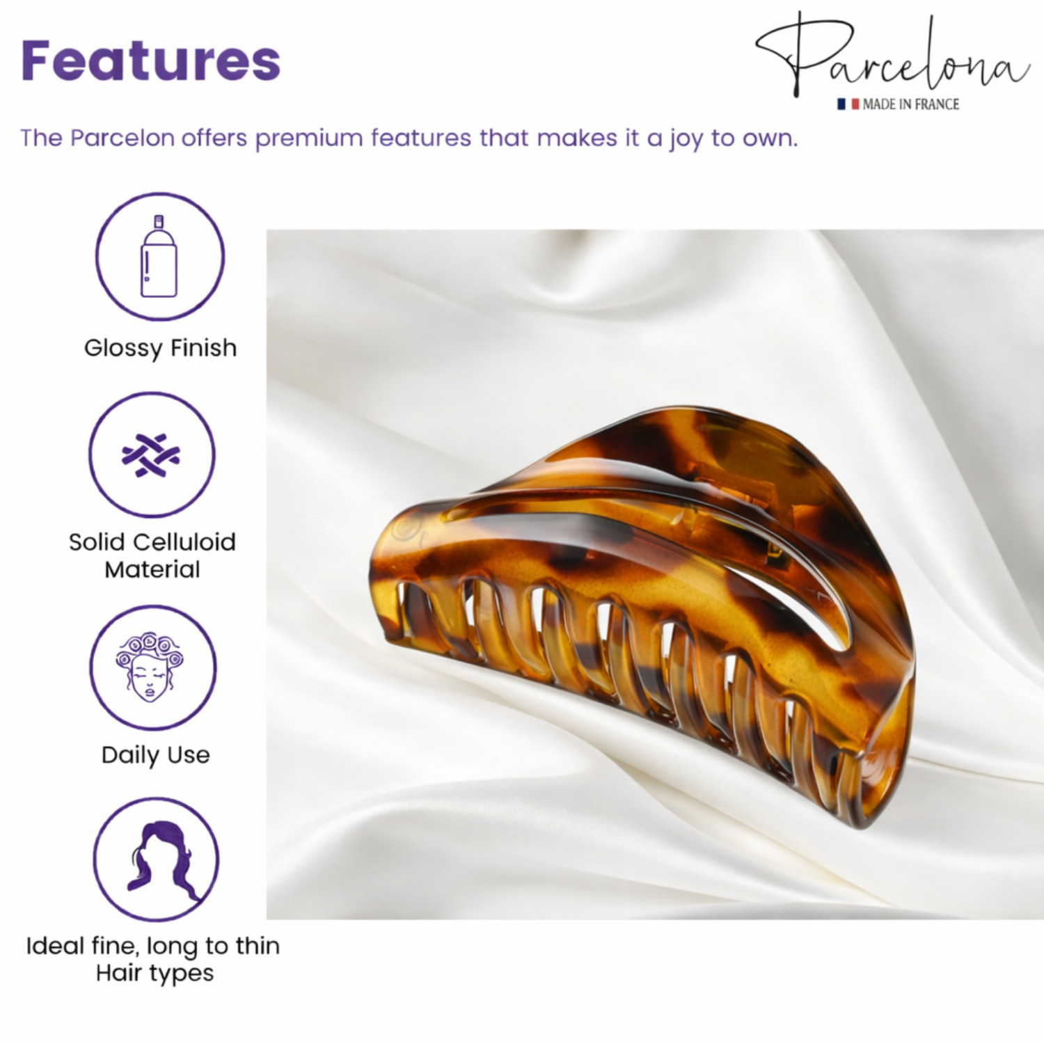 Parcelona French Vrille 2 3/4″ Small Shell Jaw Hair Claw Clip for Women