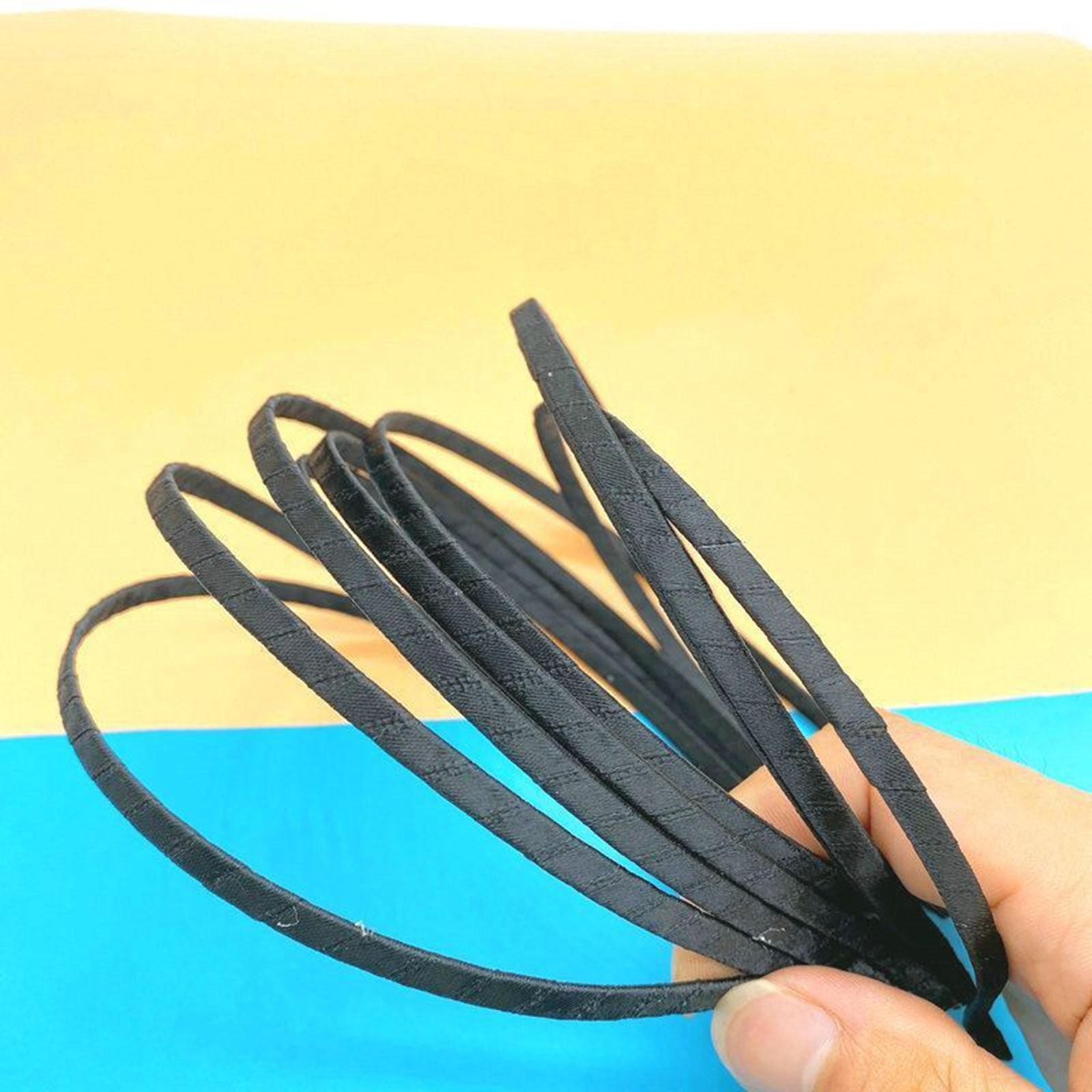 5PCS Satin-Wrapped Metal Headbands – 5mm Thin Hair Bands with Soft Rubber Ends