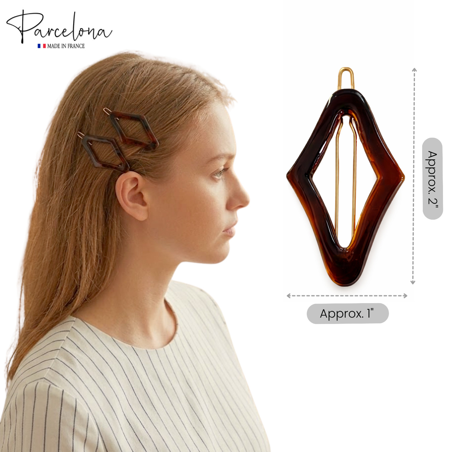 Parcelona Rhombus 2″ Small Tortoise Shell Hair Clip Tige Boule Barrette Womens