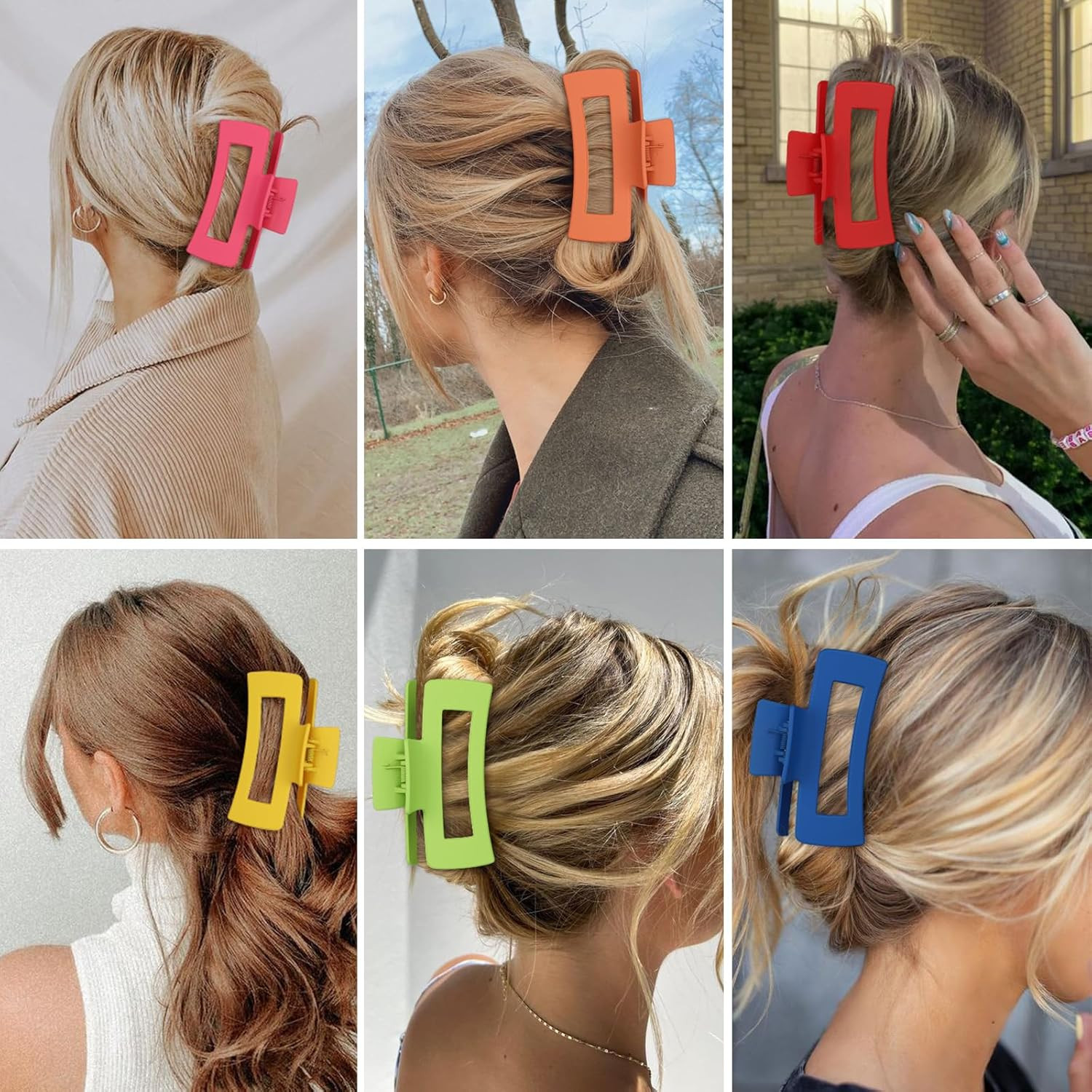 4 Inch Big Hair Claw Clips 6 Pcs Large Claw for Thick Hair Square Hair Clips for