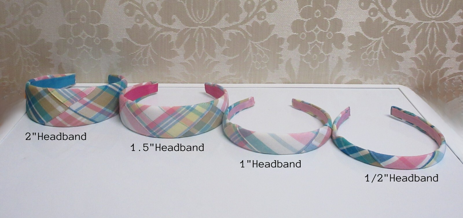 Handmade Pink Jade Preppy Tartan Madras Patchwork Plaid Cotton Headband 4 Sizes
