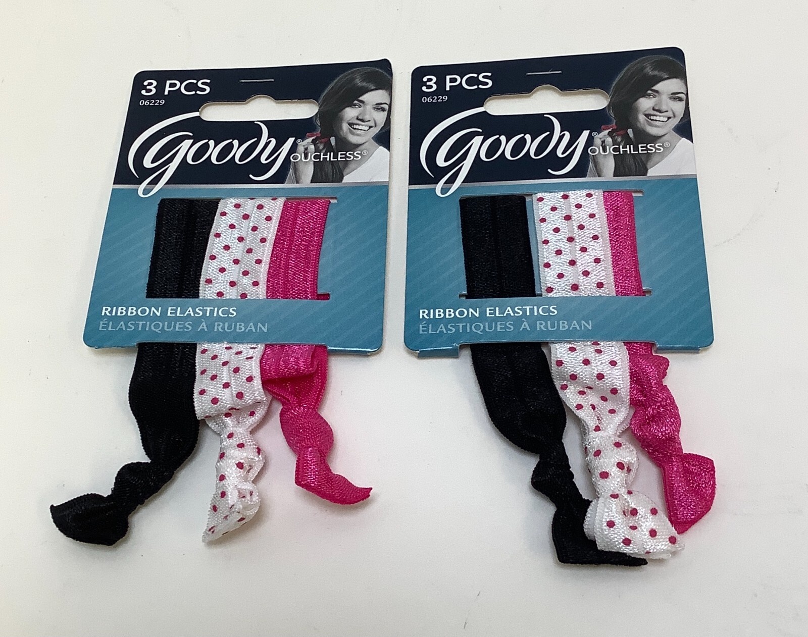Goody Ouchless Elastics Hair Ties 3Pcs black Pink Polka White Lot of 2