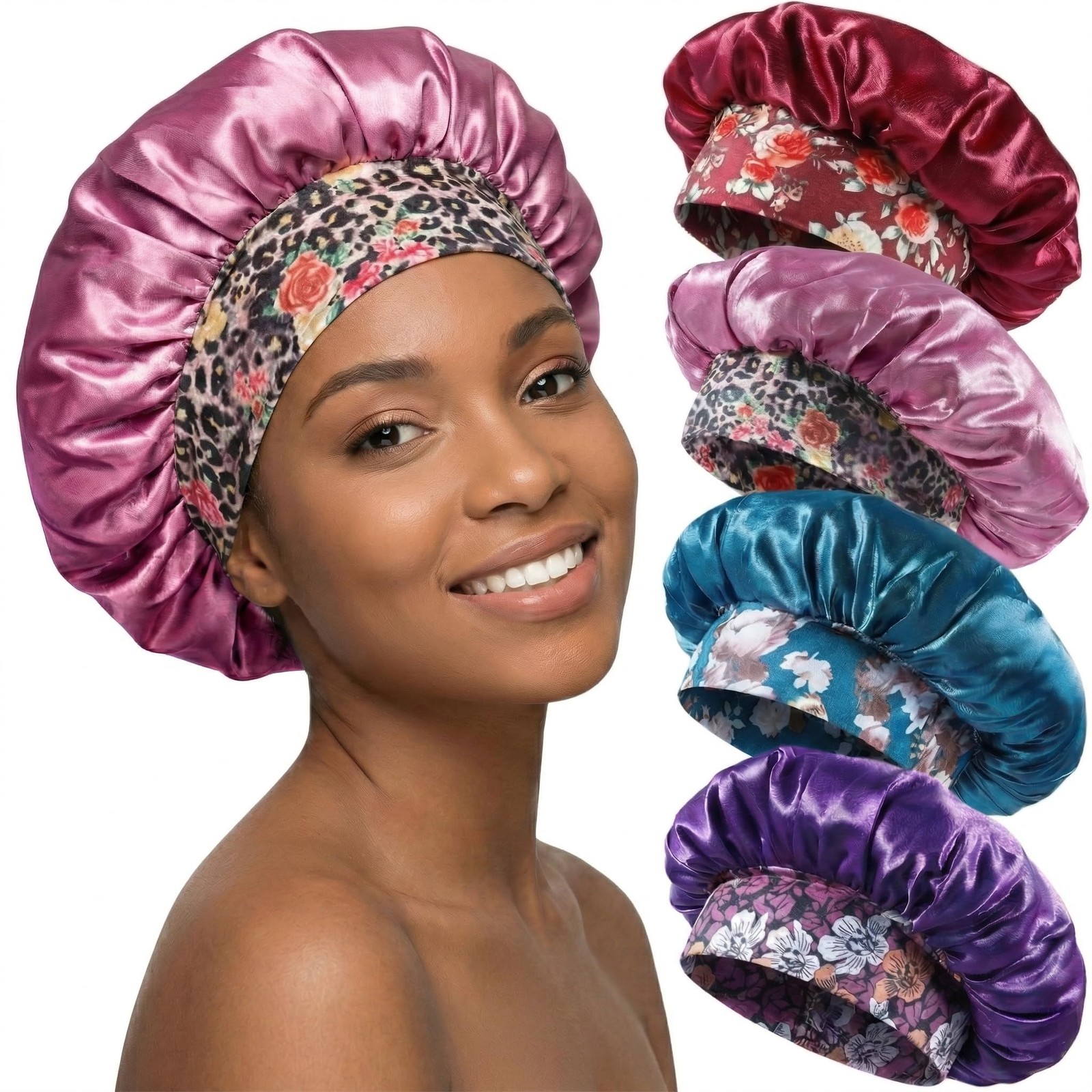 Gdotmely 4 Pack Satin Bonnet Silk for Sleeping Women, Large Multicolor