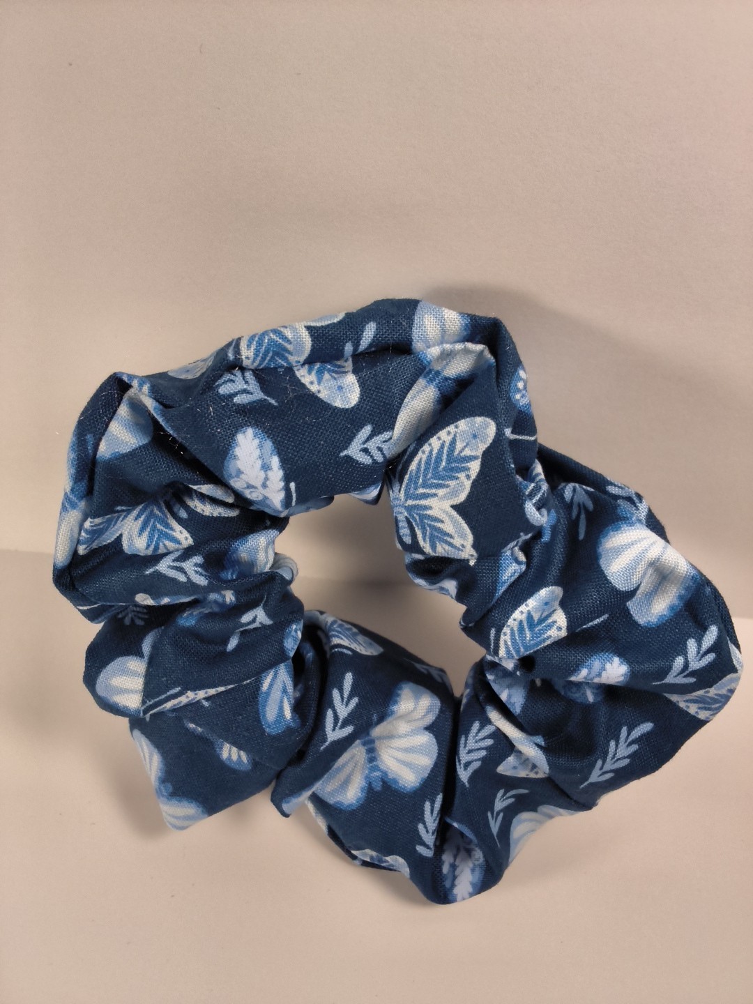 Women Large Scrunchie Cotton Fabric Blue With Butterflies Scrunchies Hair Tie