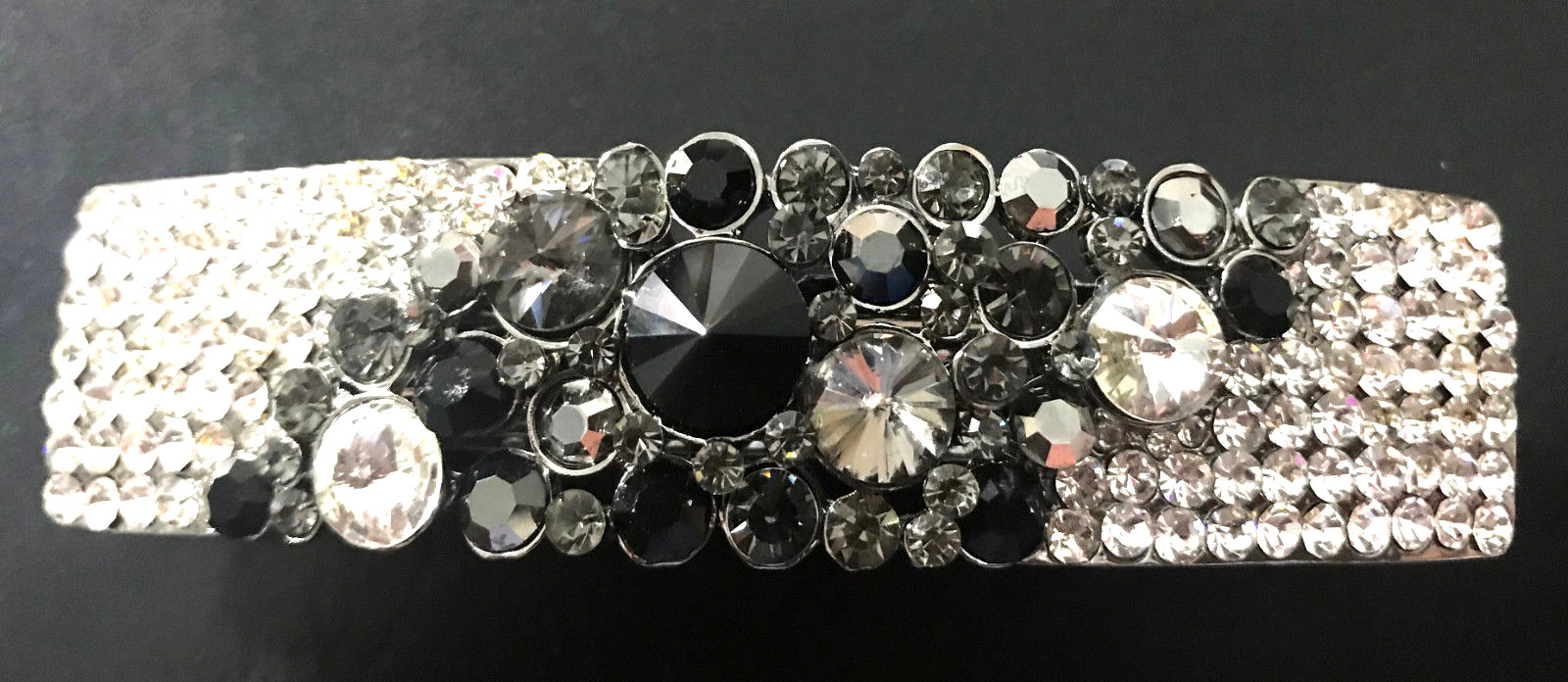 New Multi Rhinestone 3” Hair Barrette Band With Black and Gray Crystal