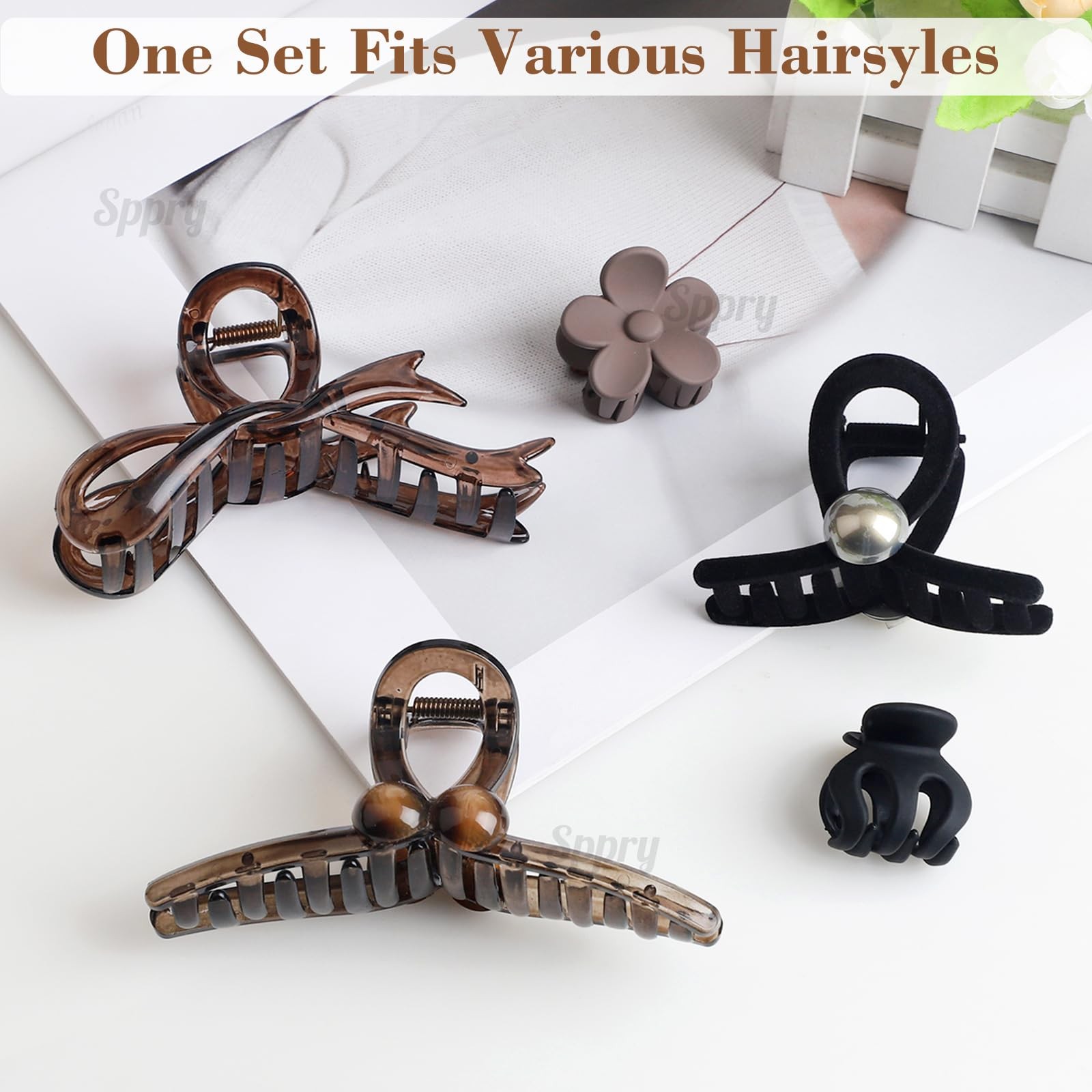 Sppry Classic Assorted Hair Claw Clips for 1 Count (Pack of 5), Set 5 (01)