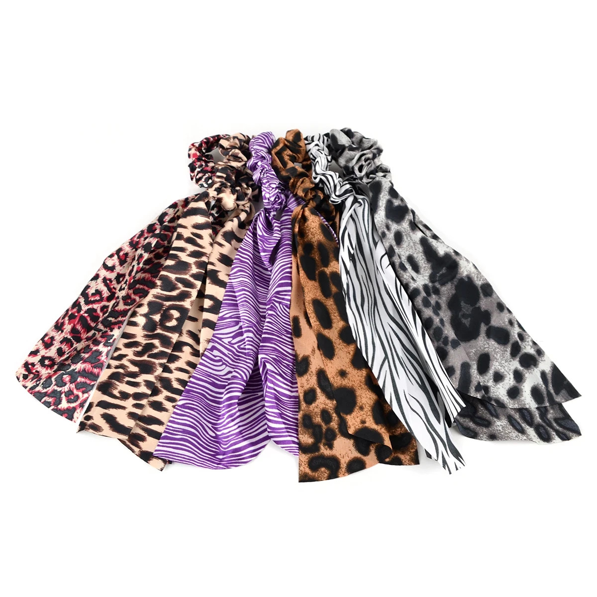 Nollia 6 Sets Animal Print Scrunchies With Matching Hair Ties, Satiny Fabric