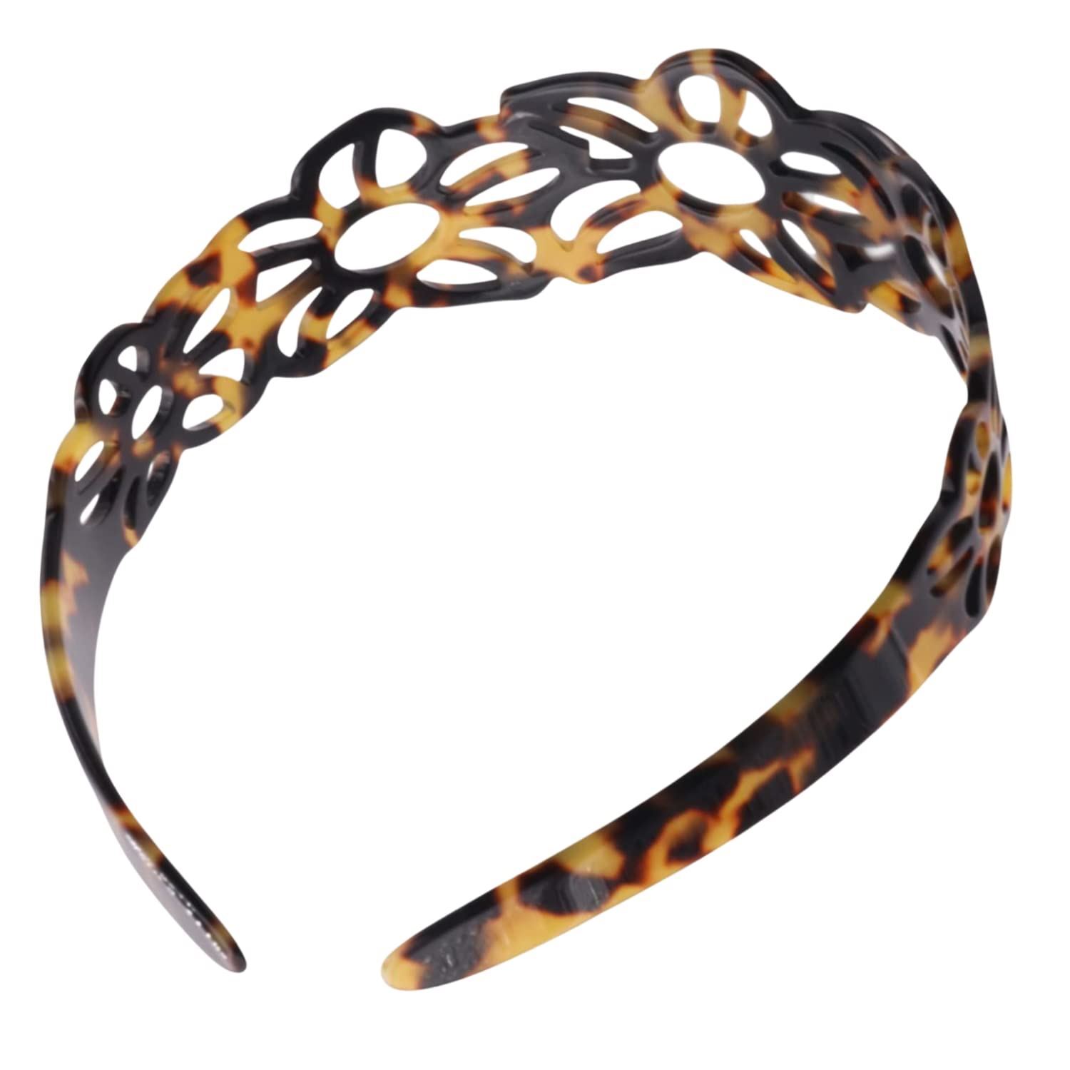 French Amie Flower Wide 1 1/2″ Celluloid Handmade Flexible Headbands