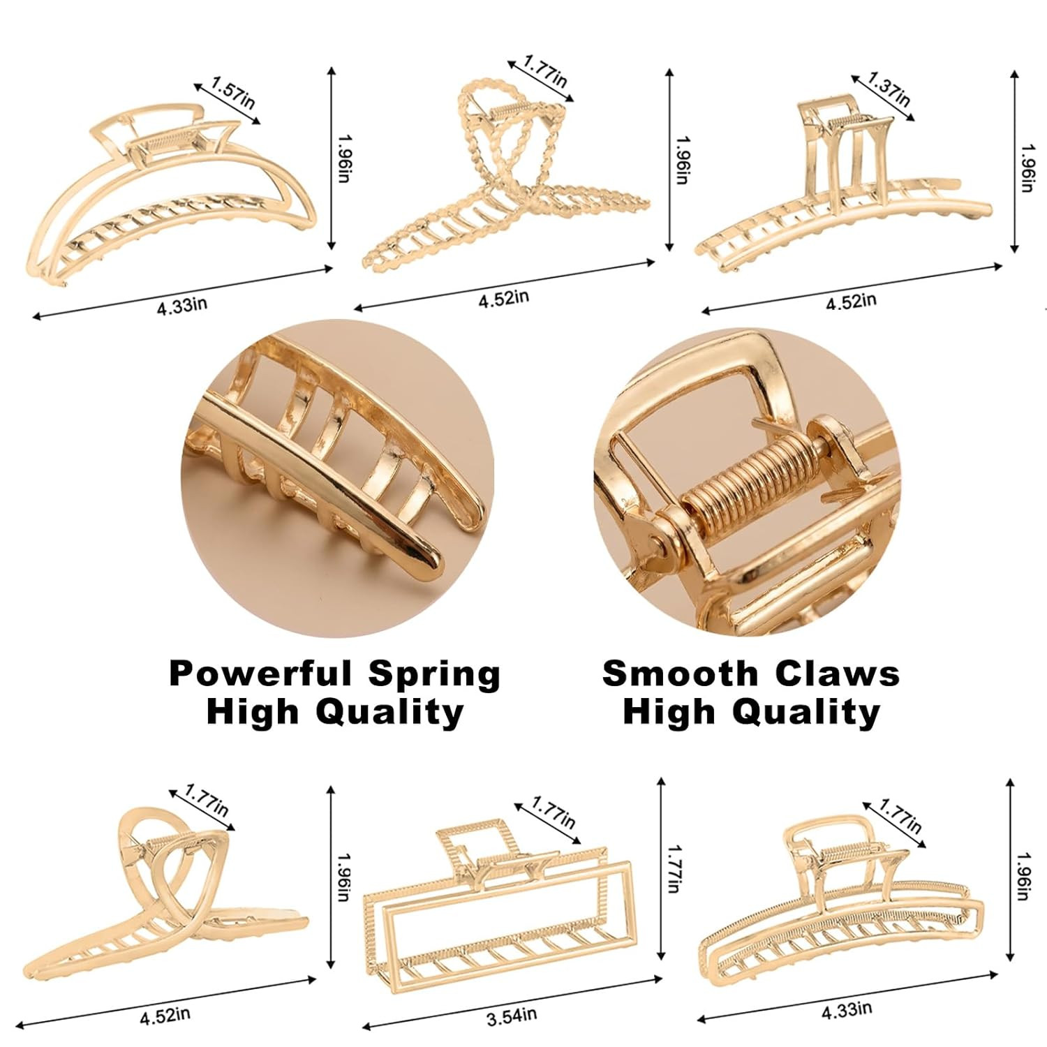 6 Pack Gold Metal Hair Clips – 4 Inch Large Jaw Clips for Women, Strong Hold Hai