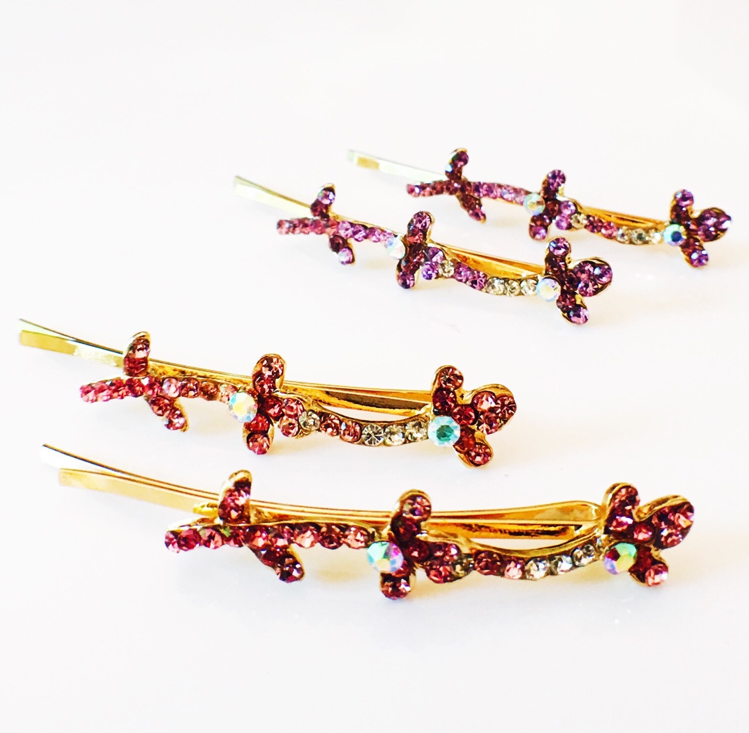 USA SELLER Bobby Pin Rhinestone Crystal Hair Clip Hairpin Leaf Gold Purple H41