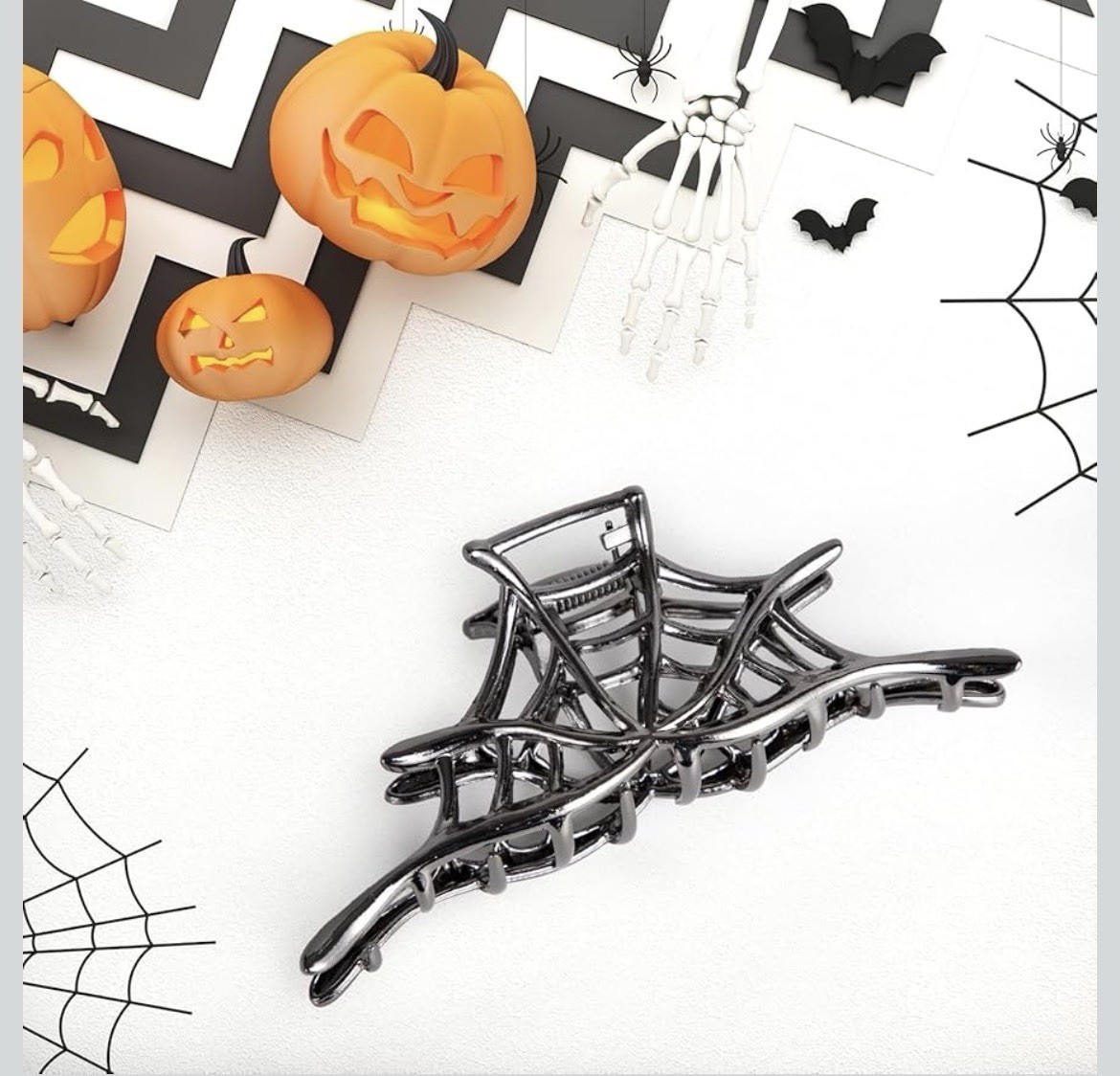 NWT Spider Web Hair Clip Strong Holds Web Design Hair Black Spider Web (J125)
