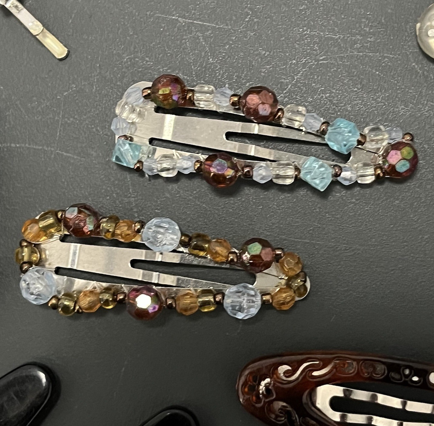 Vintage Y2k Hair Barrette Clip Iridescent Faux Torti Beaded Fairy Hippie 90s Lot