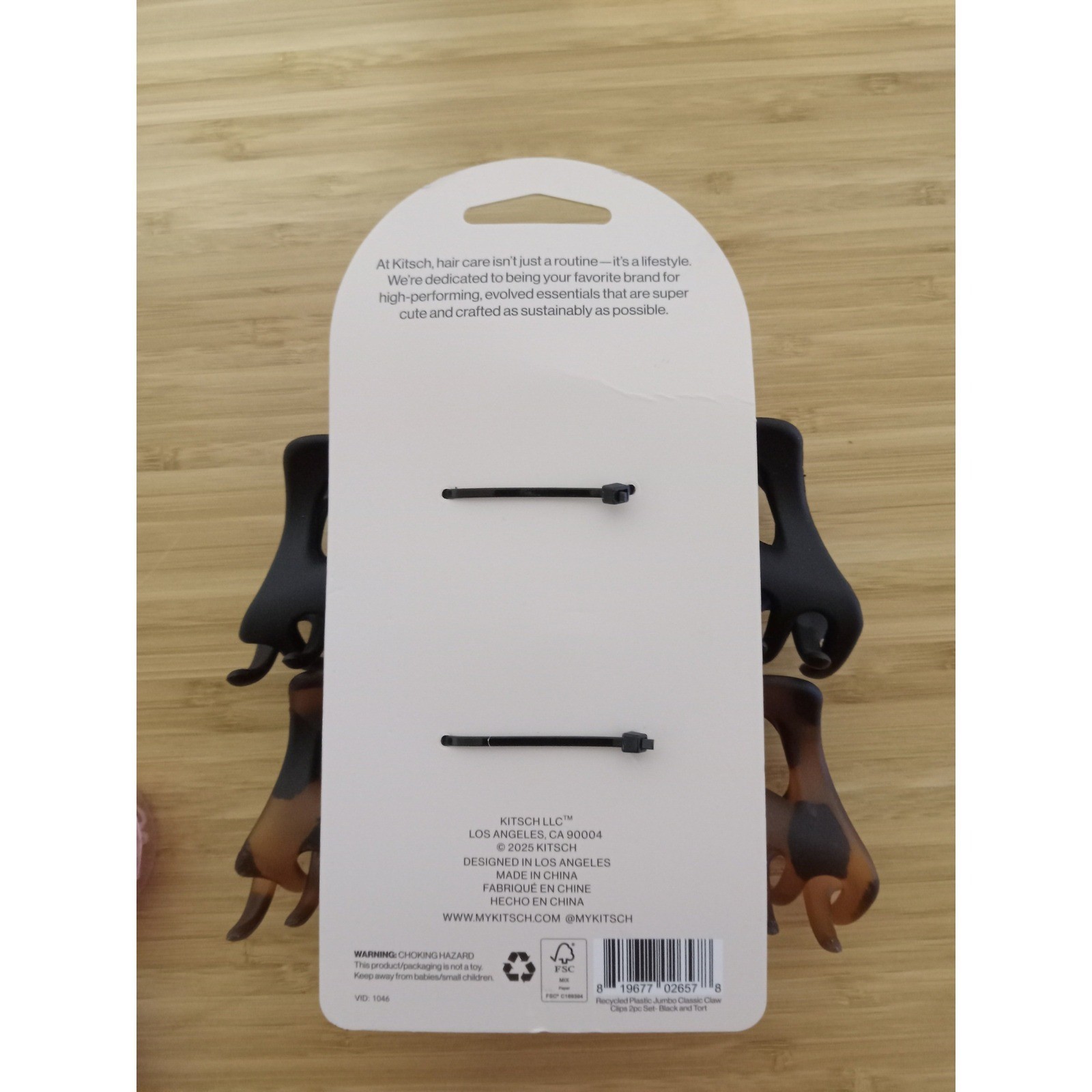 Kitsch Recycled Plastic Medium Claw Clips 2pc Set Black and Tortoise Shell