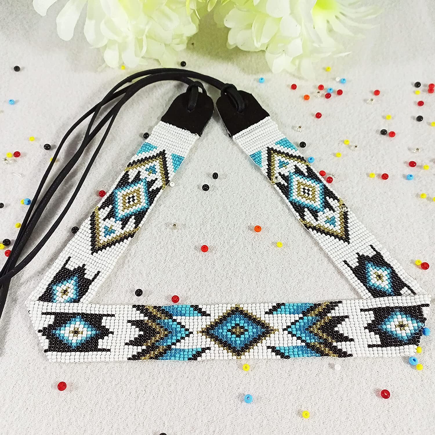 Beaded Hatband Ukrainian traditional Southwestern Cowboy Rode Handmade Head/Hat