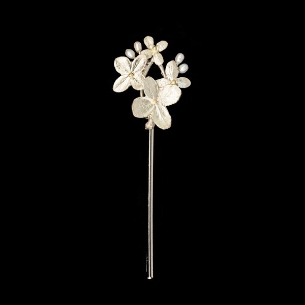 MICHAEL MICHAUD WHITE HYDRANGEA HAIR PIN SILVER TONE HA108