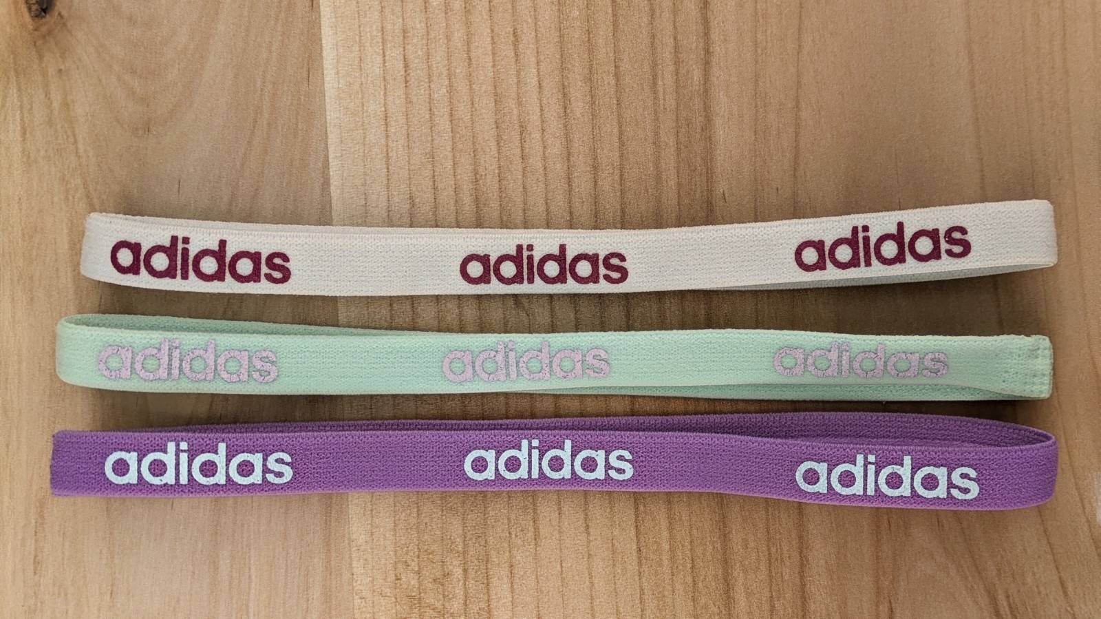Adidas Elastic Headband Set of 3 | Purple Mint White Non-Slip Athletic Hair Band