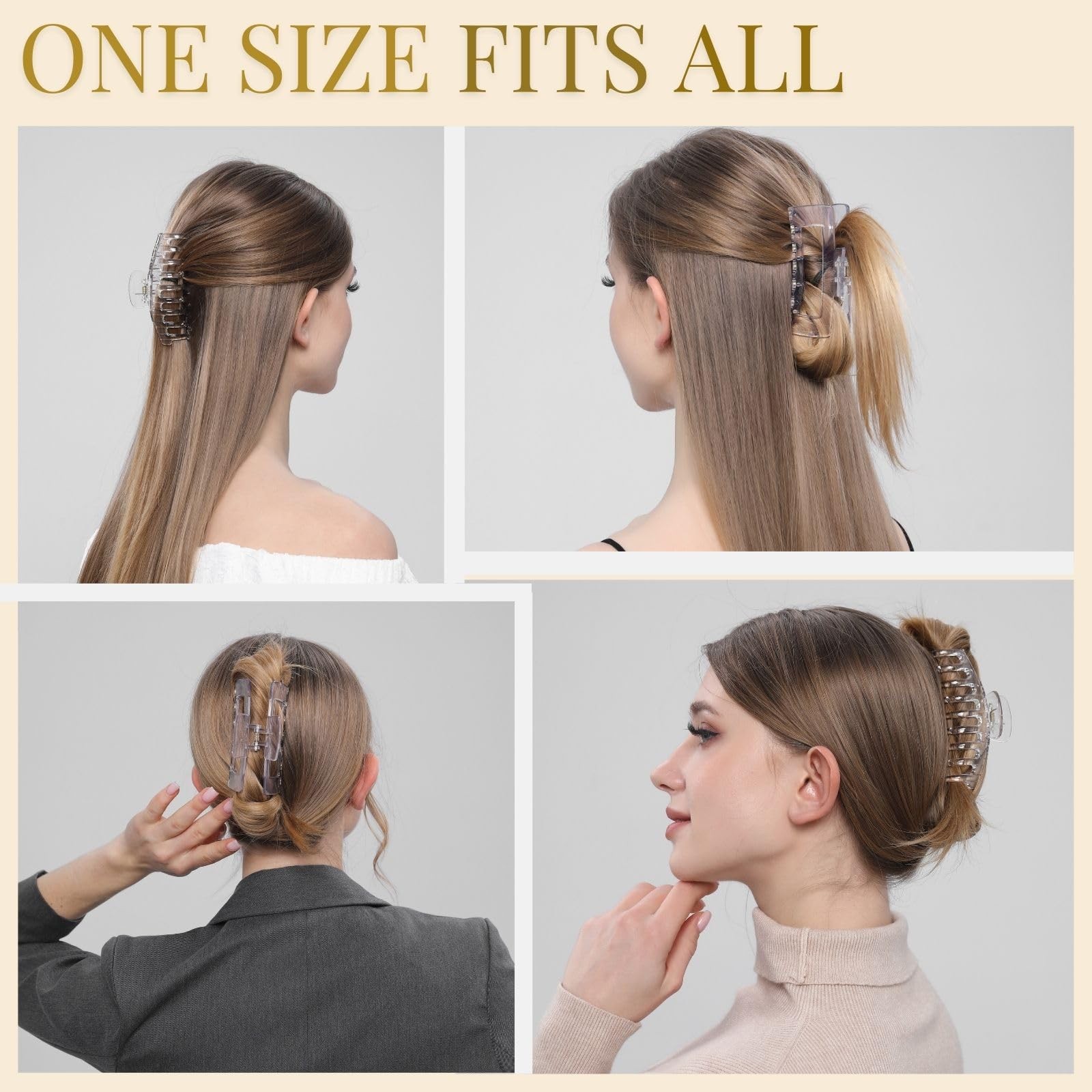 Clear Hair Clips for Women -8 Pack 4.3 Inch Large 8 Count (Pack of 1),